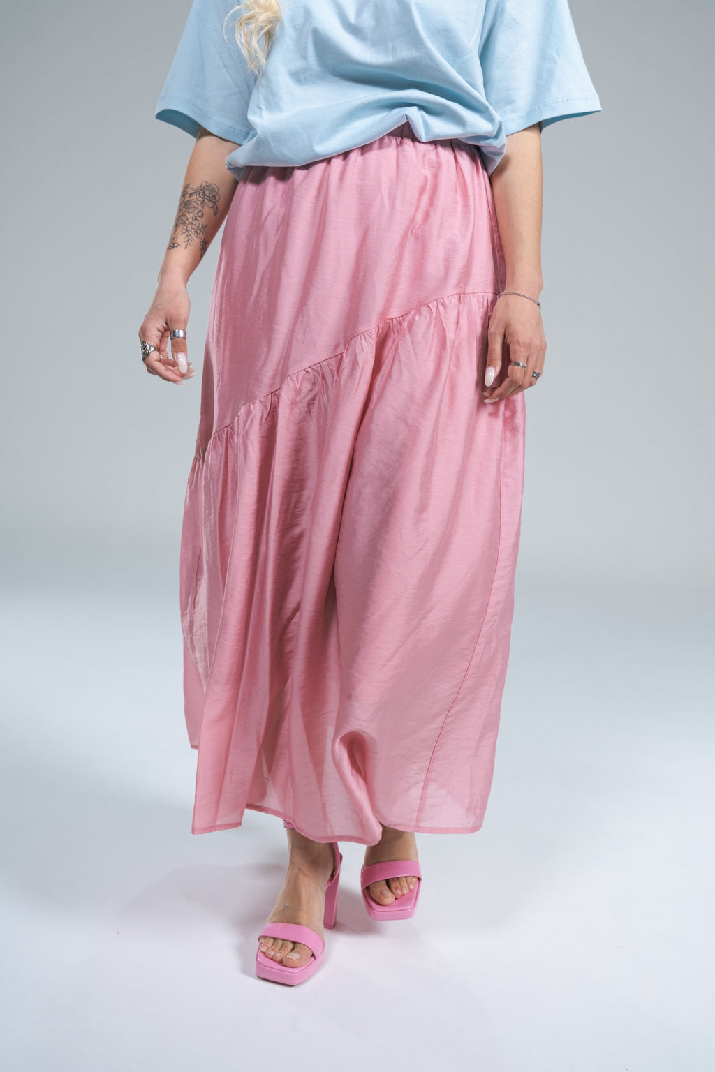 Gonna Chiffon Balza Rosa Satin Compania Fantastica