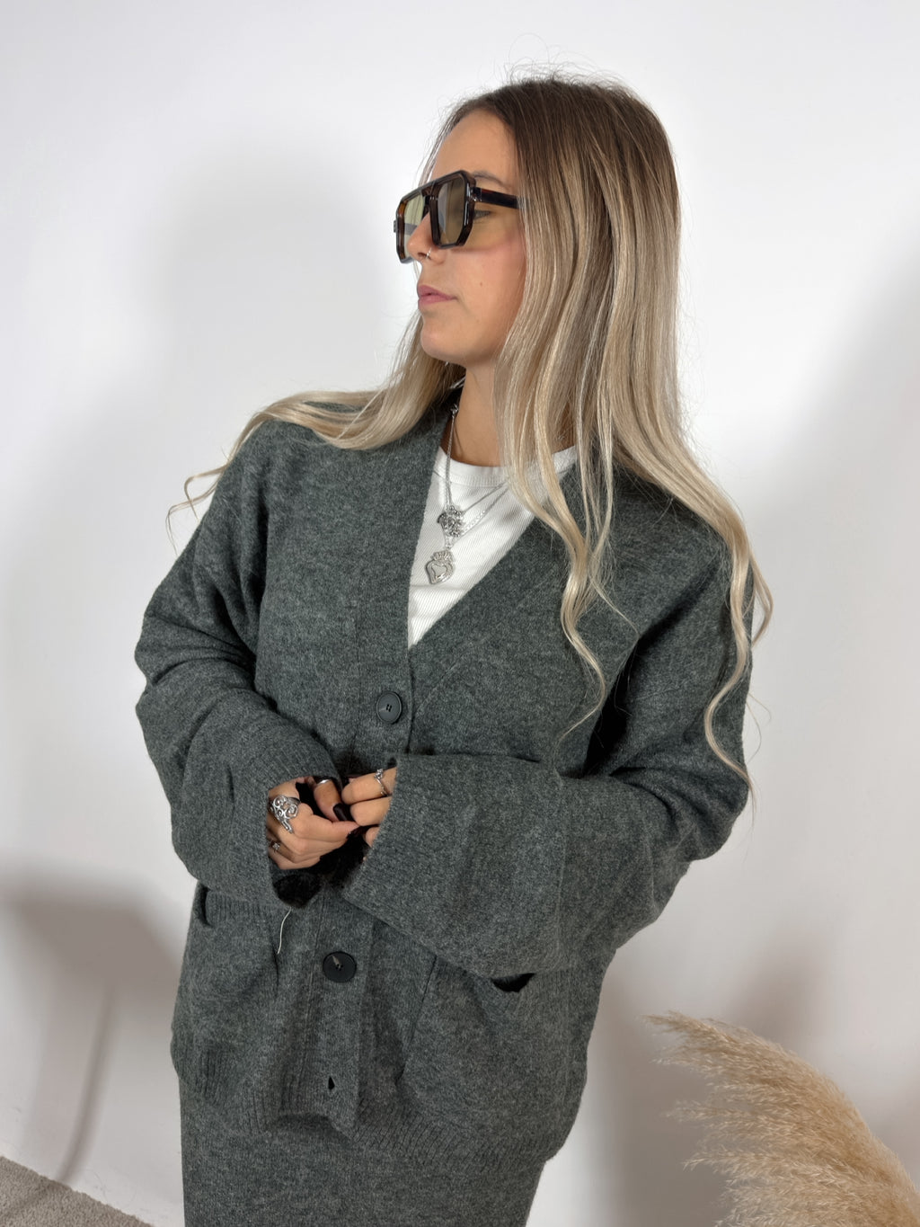 Cardigan Over Maglia Grigio Glamorous