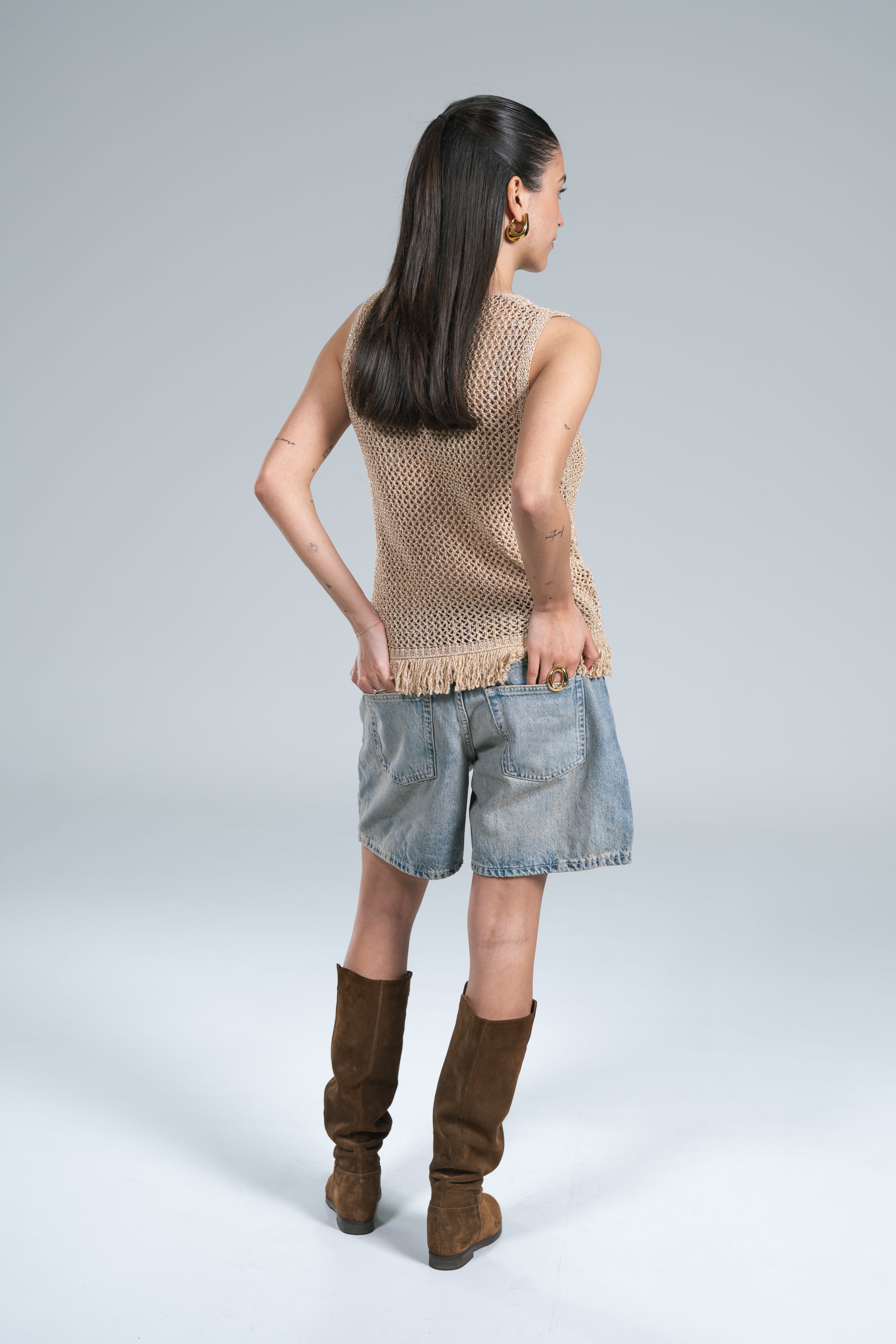 Canotta Crochet Frange Lurex Gold Kontatto