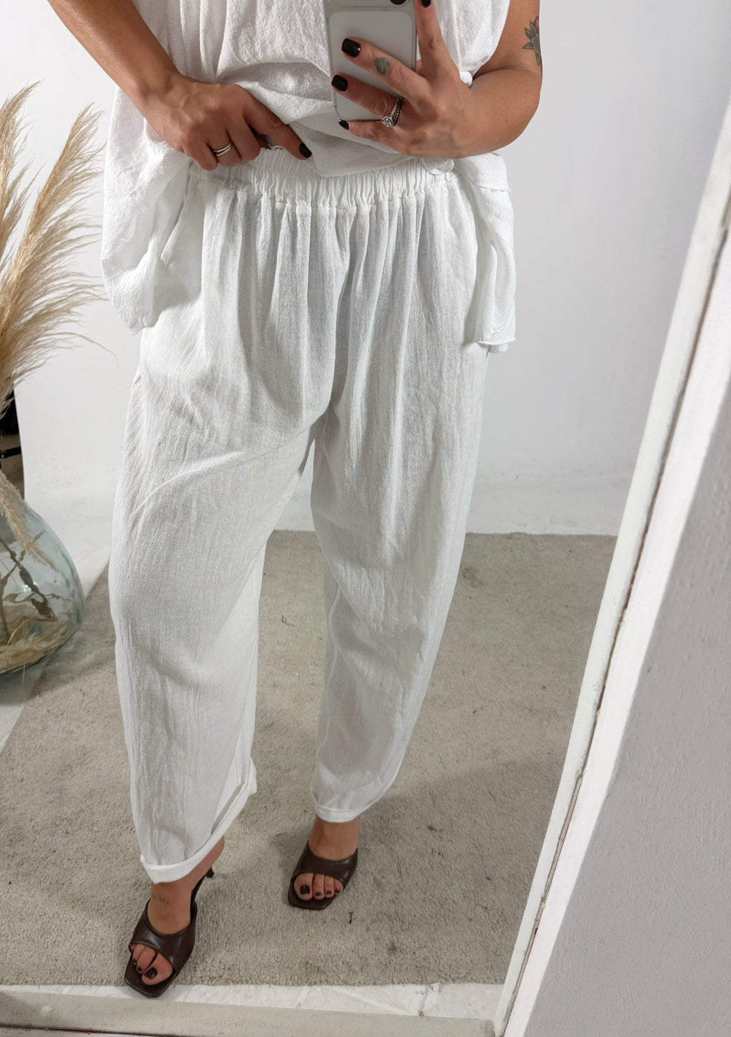 Pantalone Ovetto Lino Garza Bianco