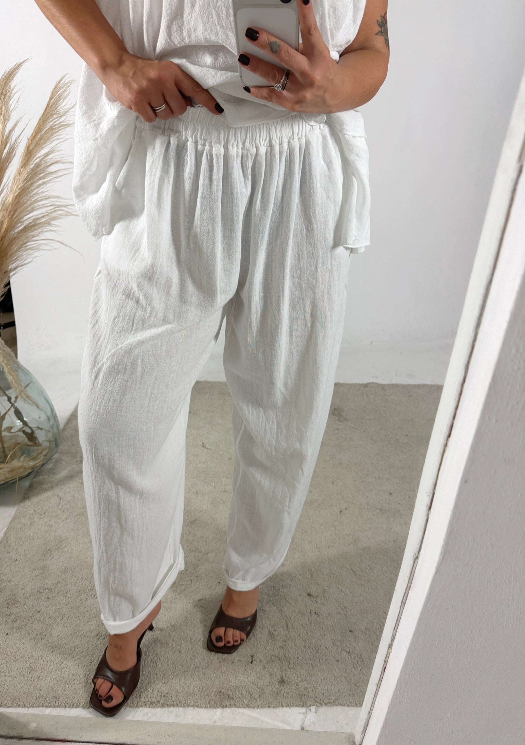Pantalone Ovetto Lino Garza Bianco