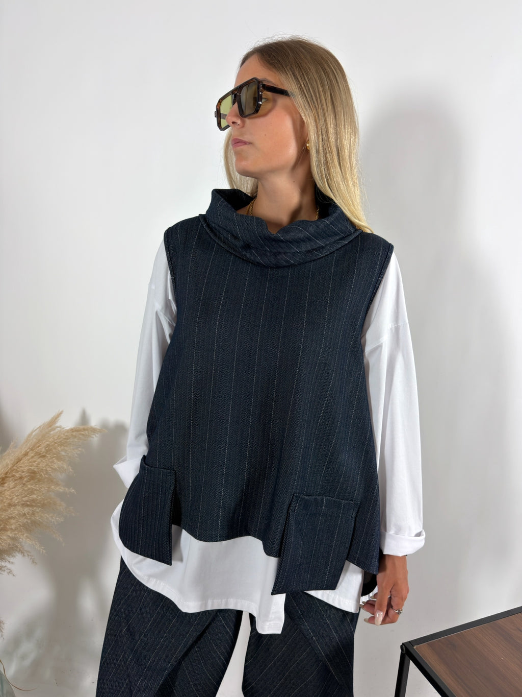 Gilet Denim Gessato Blu Notte