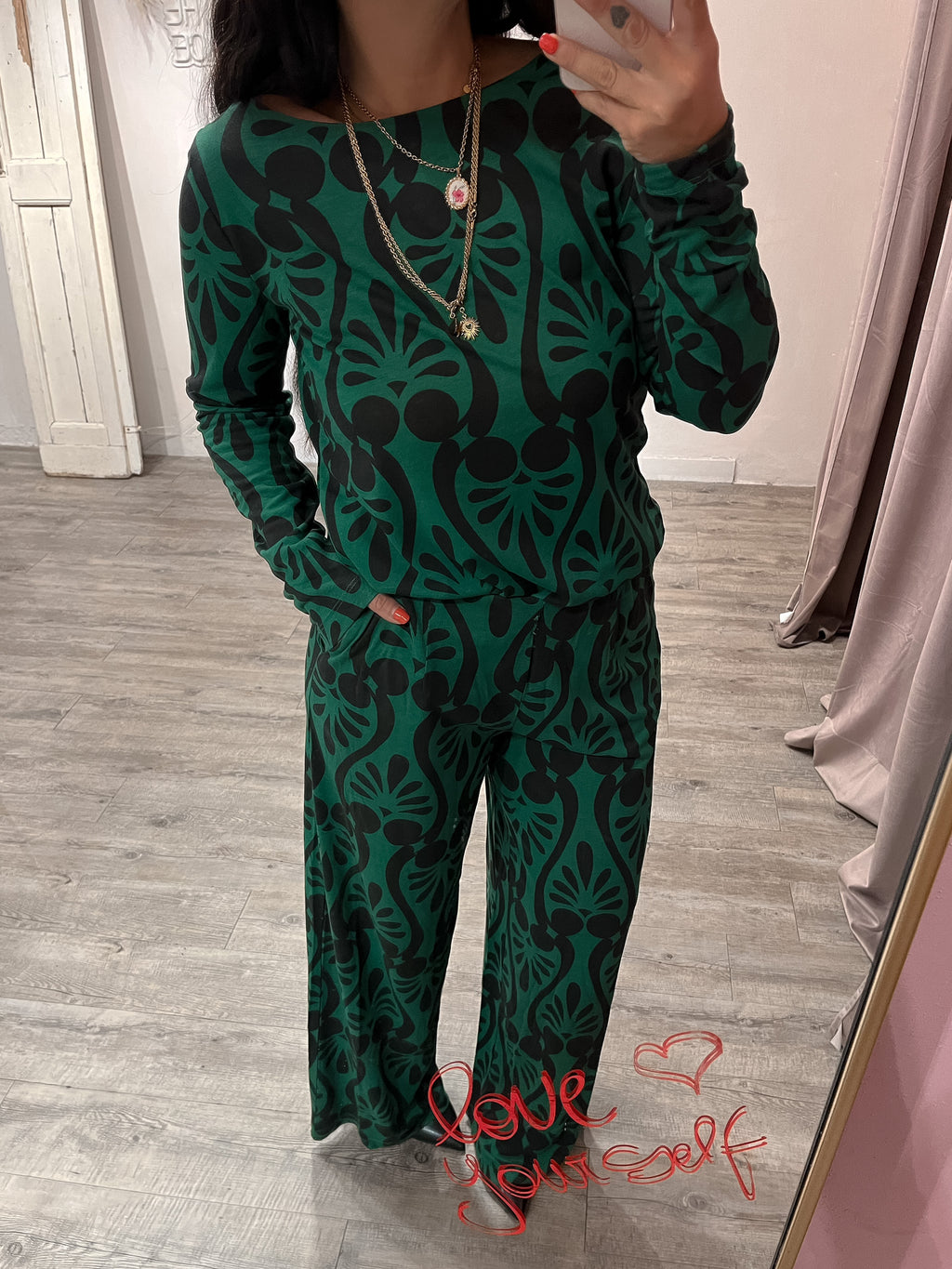Pantalone Dora Jersey Verde/Nero