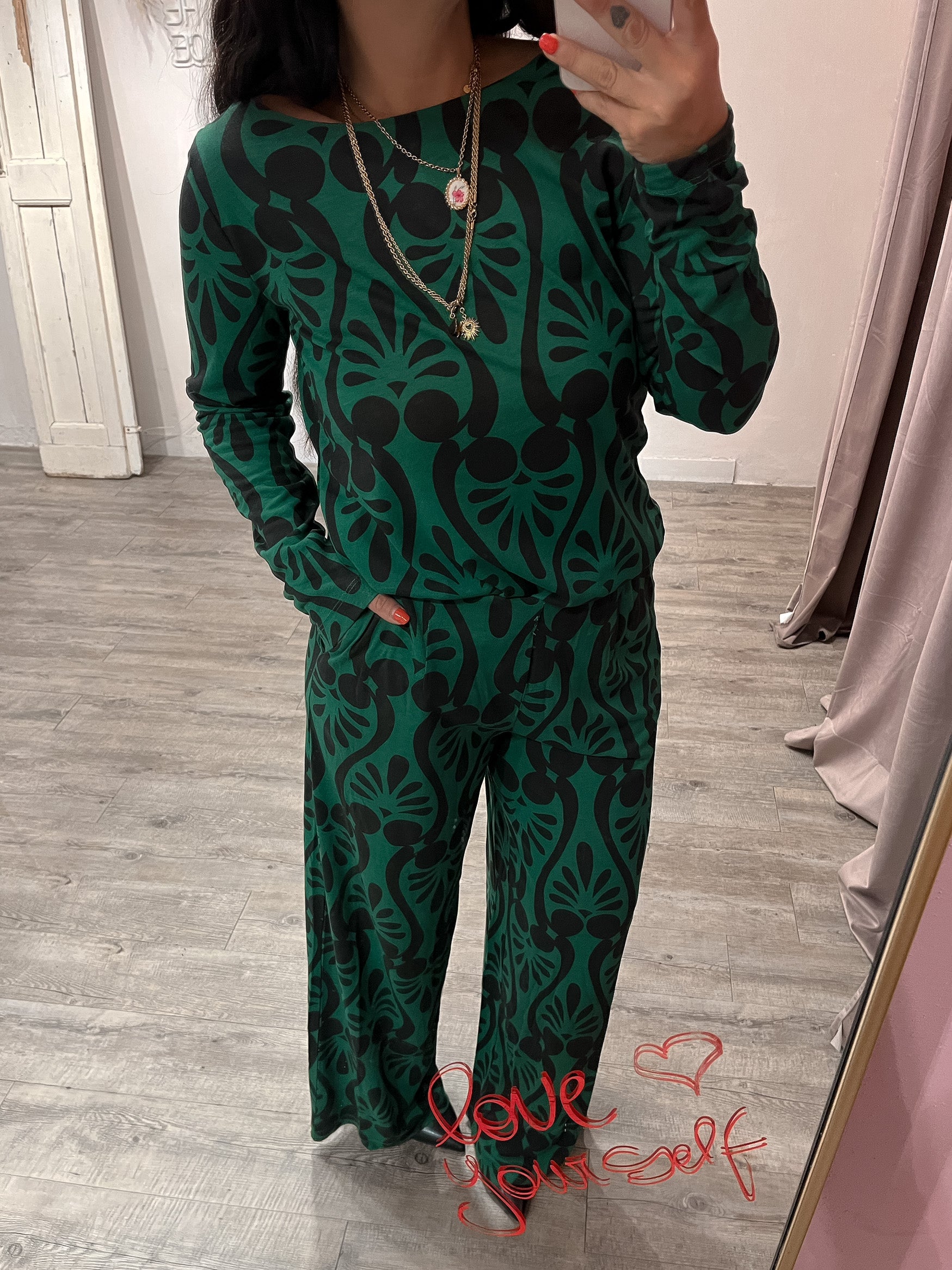 Pantalone Dora Jersey Verde/Nero