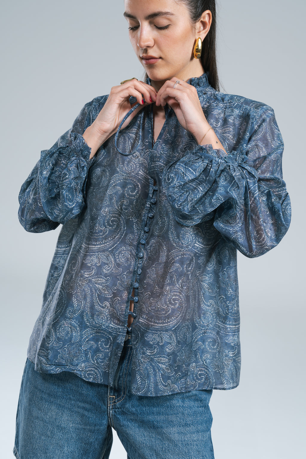 Maxi Camicia Bandana Blu Denim Glamorous