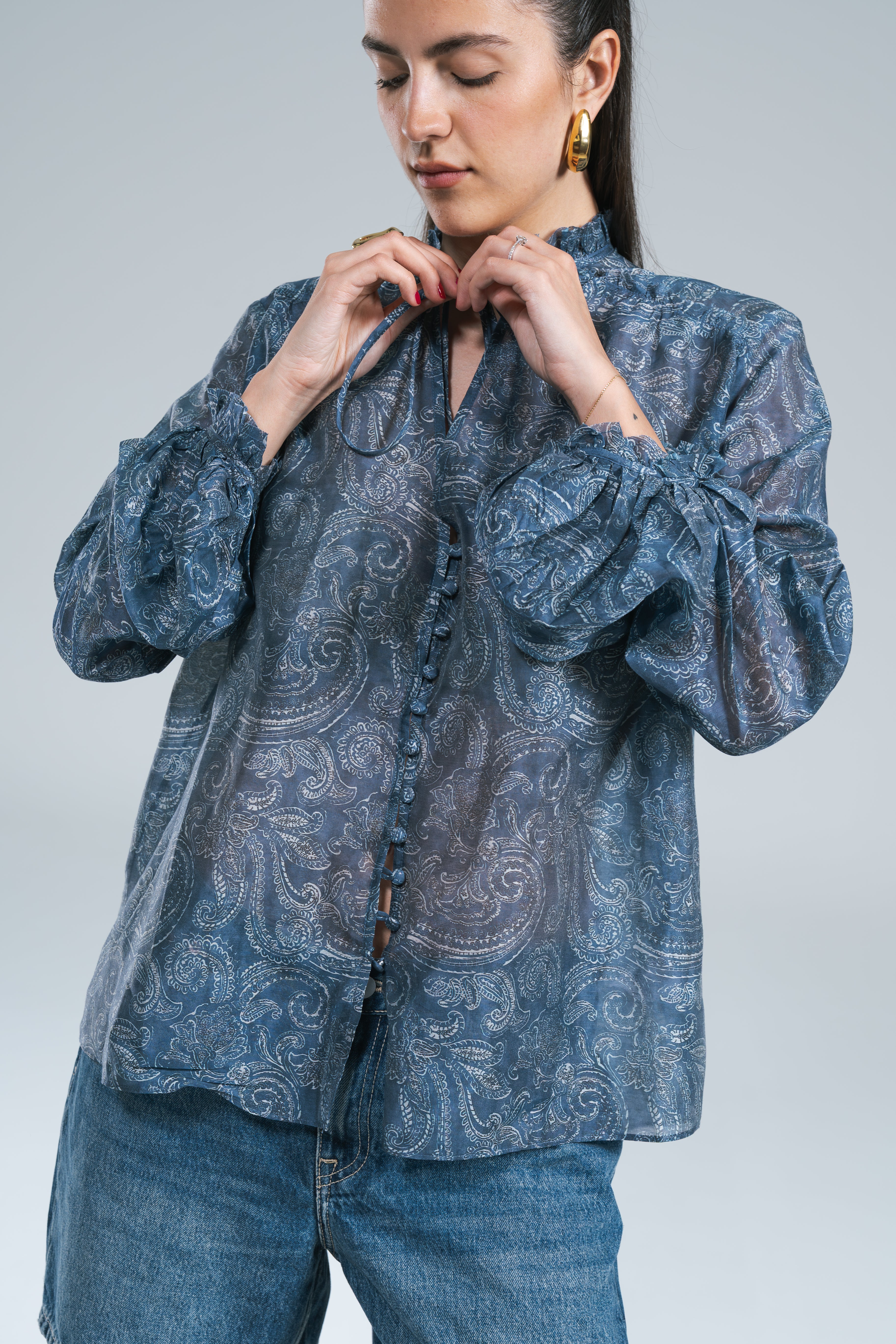 Maxi Camicia Bandana Blu Denim Glamorous