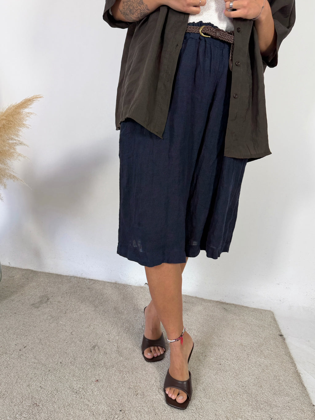 Maxi Bermuda Lino Blu Navy