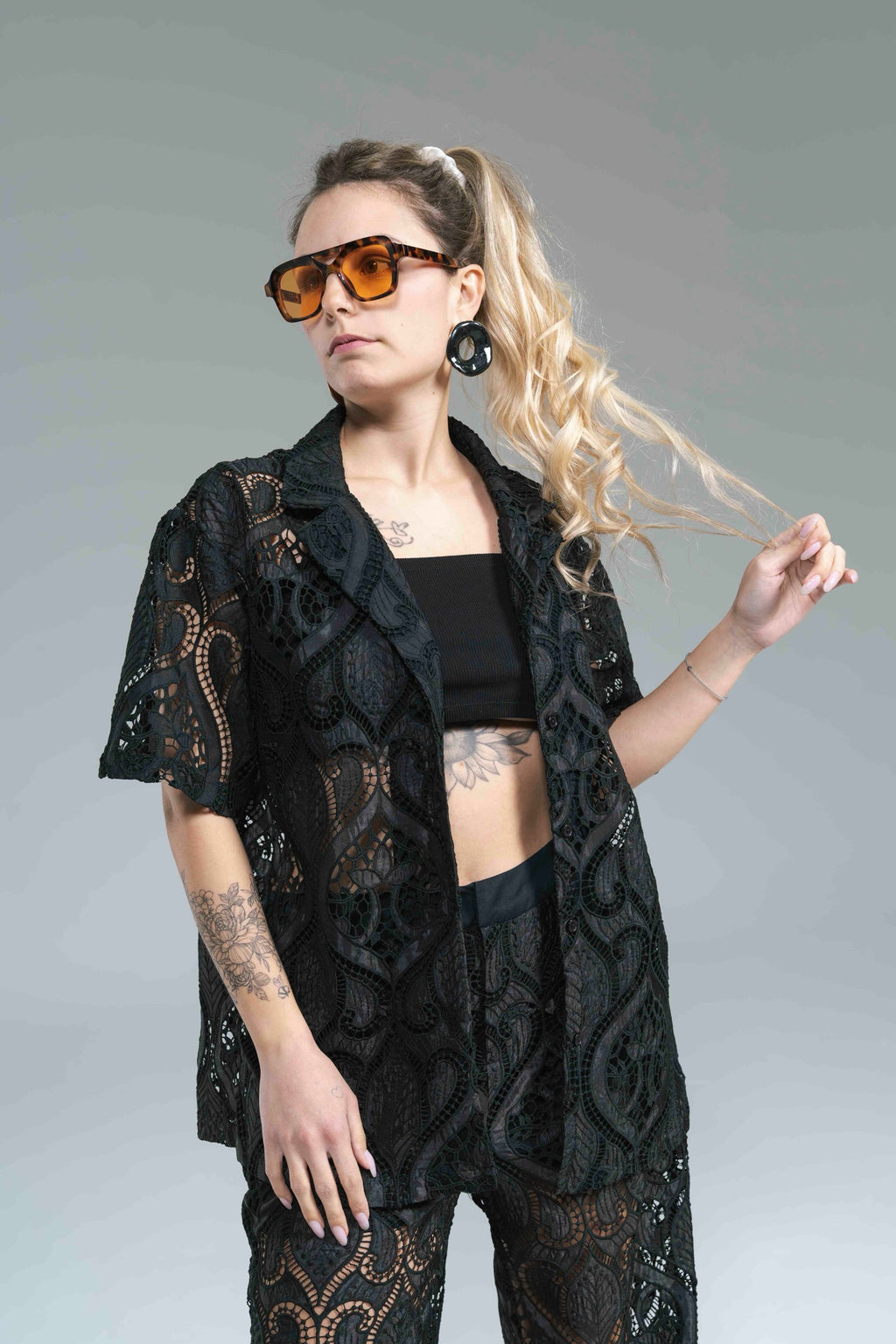 Camicia Over Pizzo Nero Glamorous