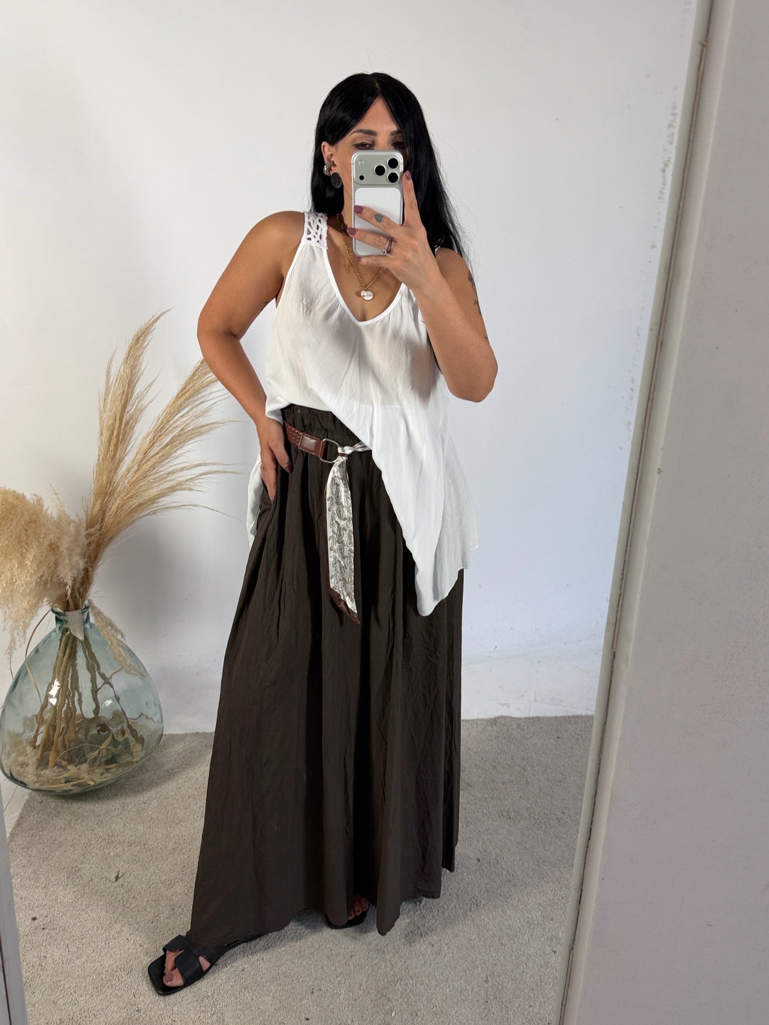 Maxi Canotta Viscosa Crochet Bianco