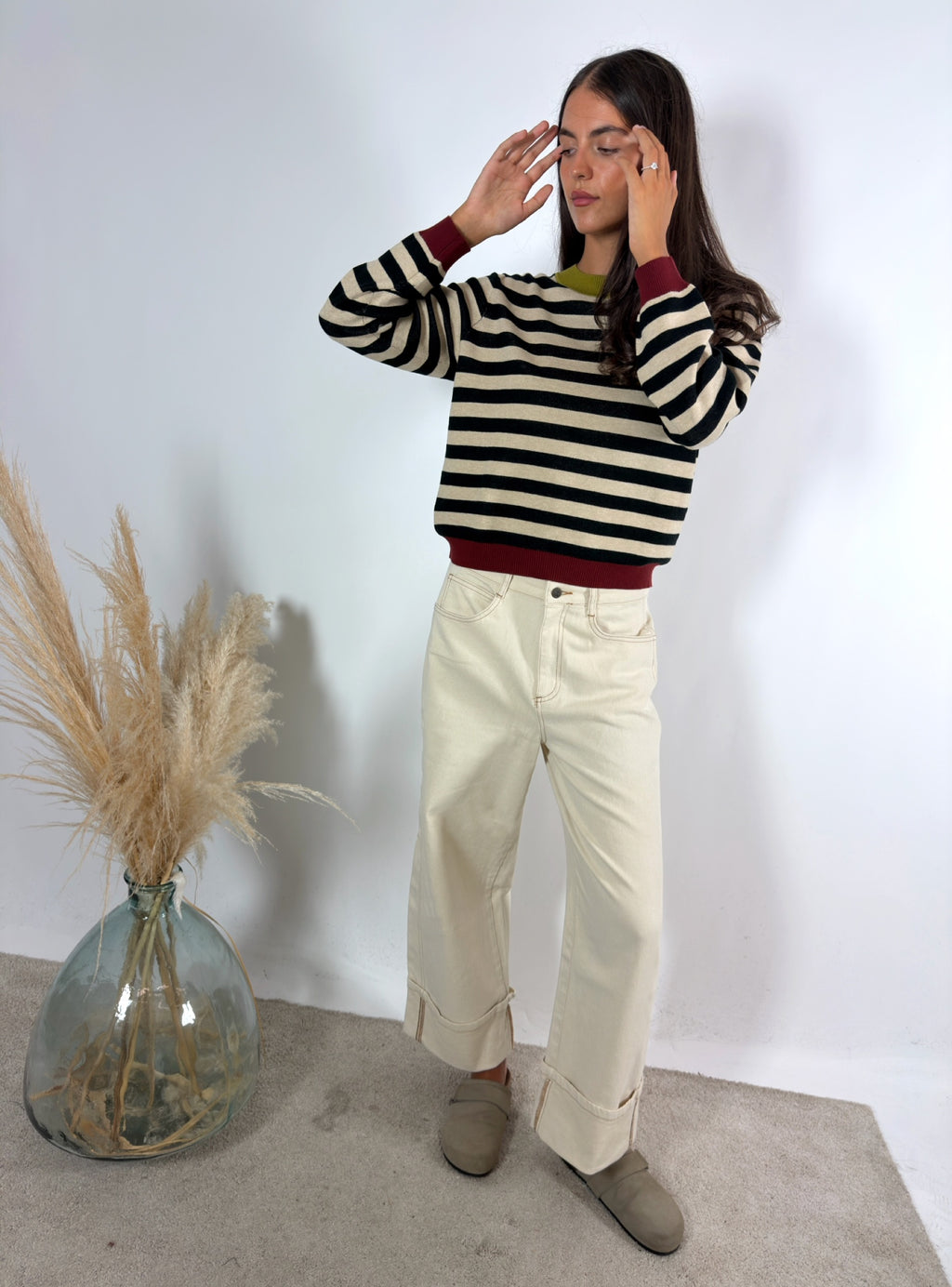 Pull Righe Multicolore Sabbia/Nero/Bruciato Surkana