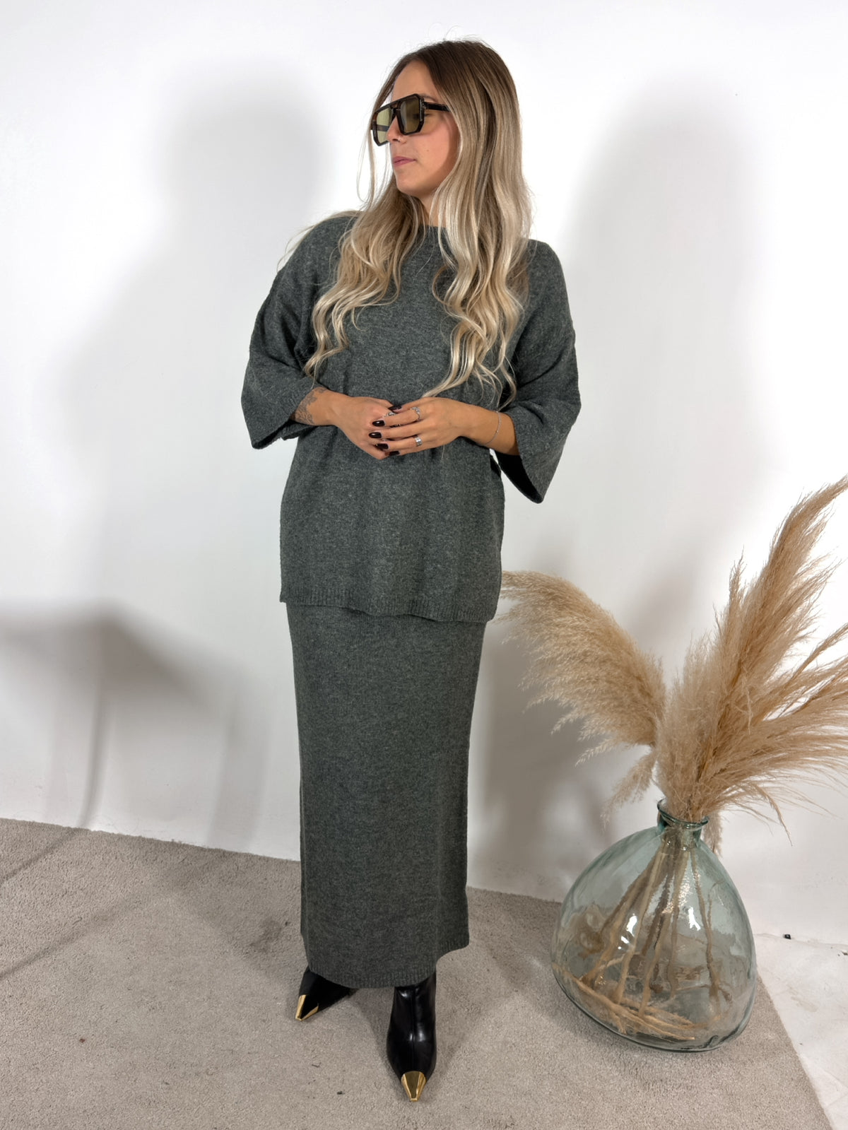 Maxi Maglia Quadra Grigio Glamorous