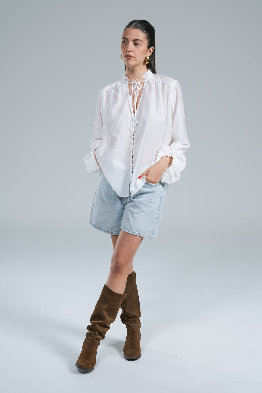 Maxi Camicia Waffle Bianco Glamorous