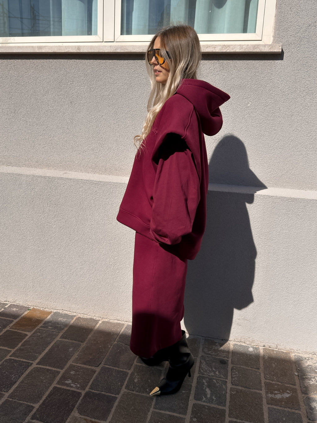 Maxi Felpa Gilet con T-Shirt Borgogna Sporty Kostumn1