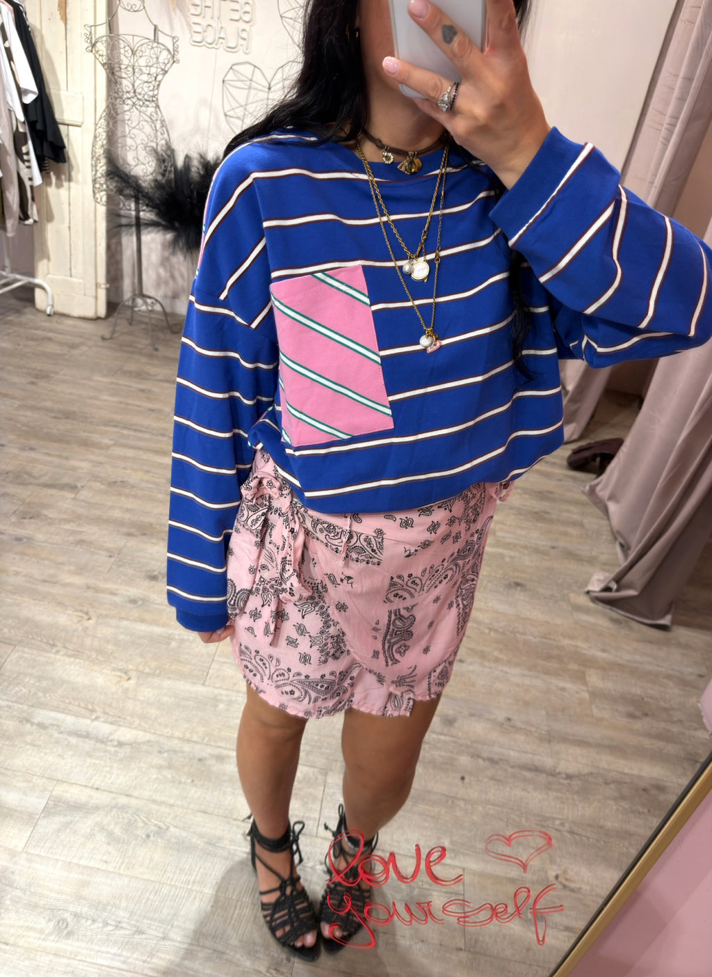 Felpa Stripes Righe Azzurra/Rosa
