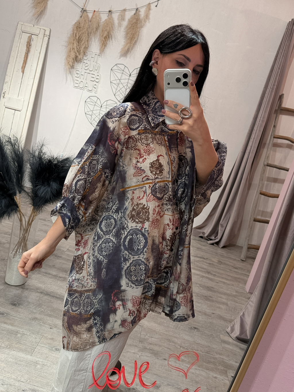 Maxi Camicia Fantasia Cashmere Blu/Moro/Ribes