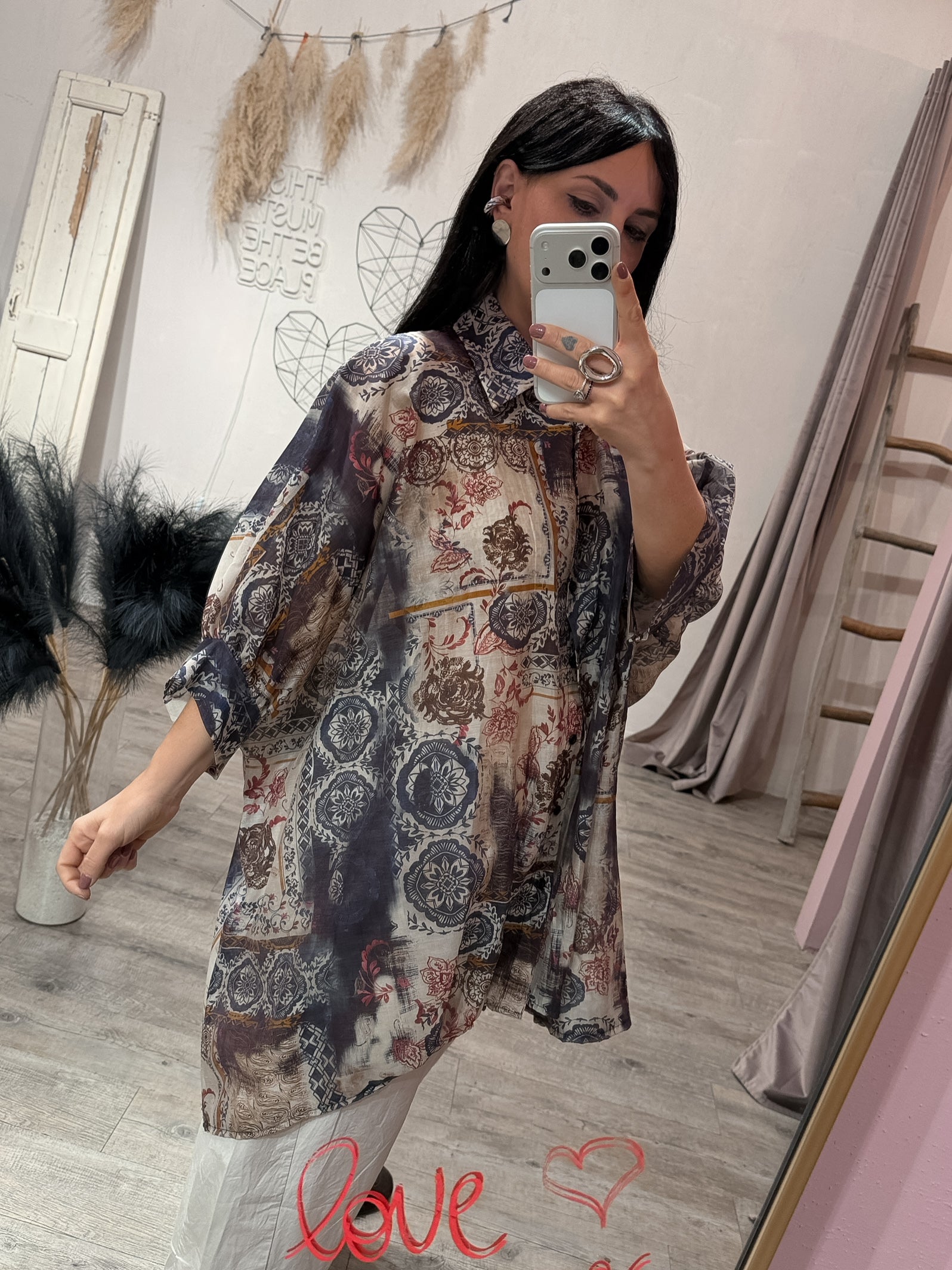 Maxi Camicia Fantasia Cashmere Blu/Moro/Ribes