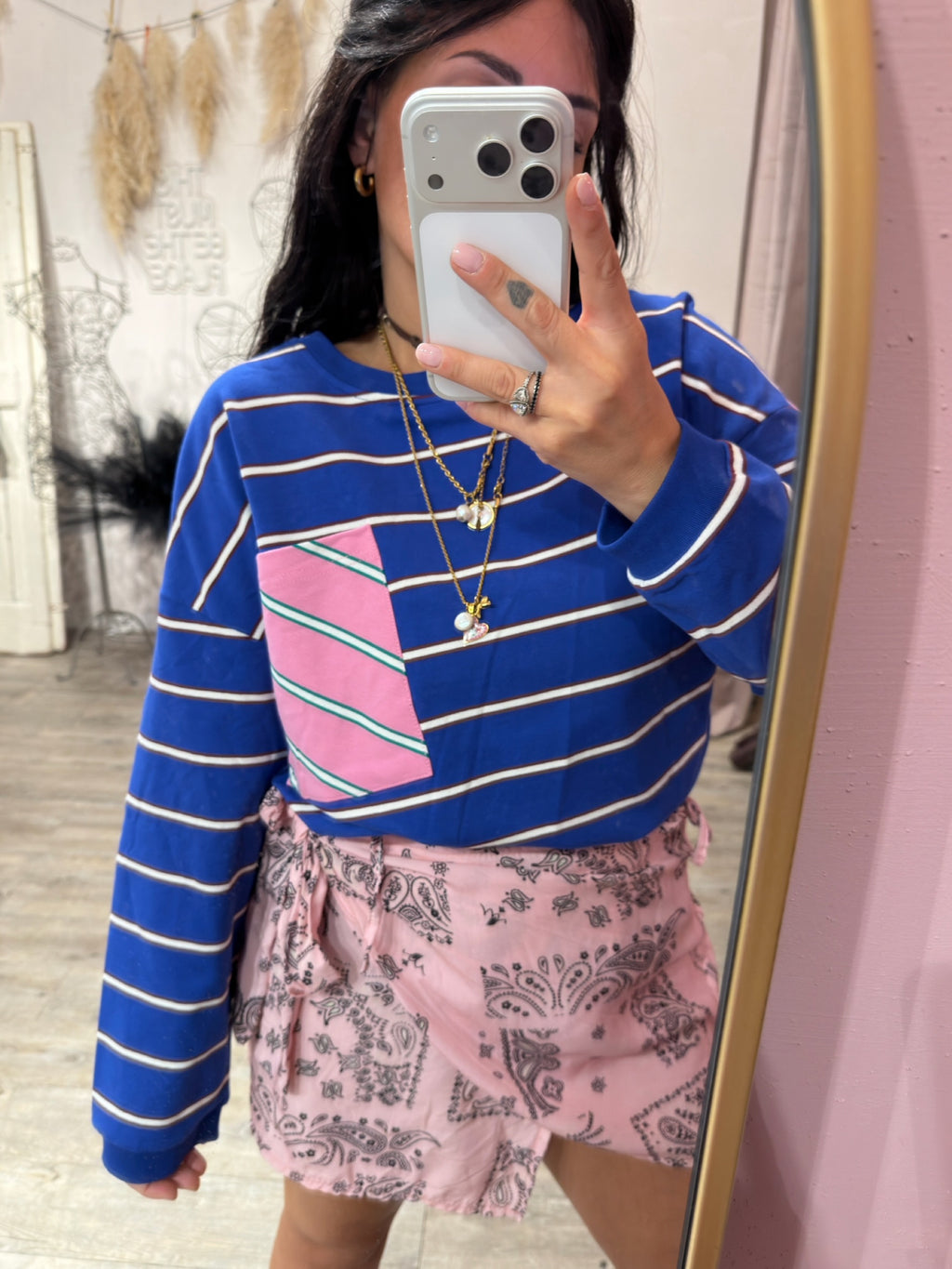 Felpa Stripes Righe Azzurra/Rosa