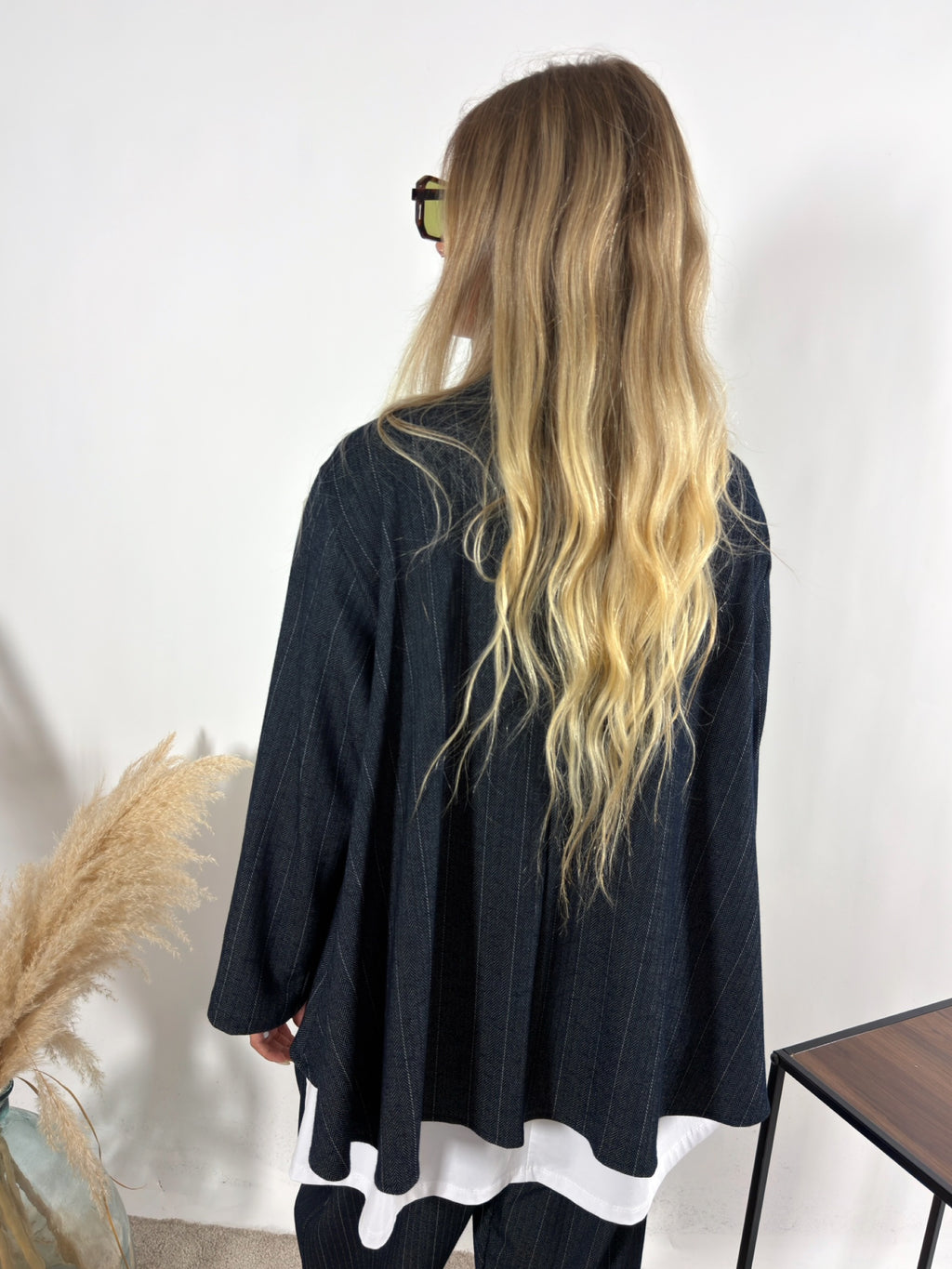 Giacca Denim Gessato Blu Scuro