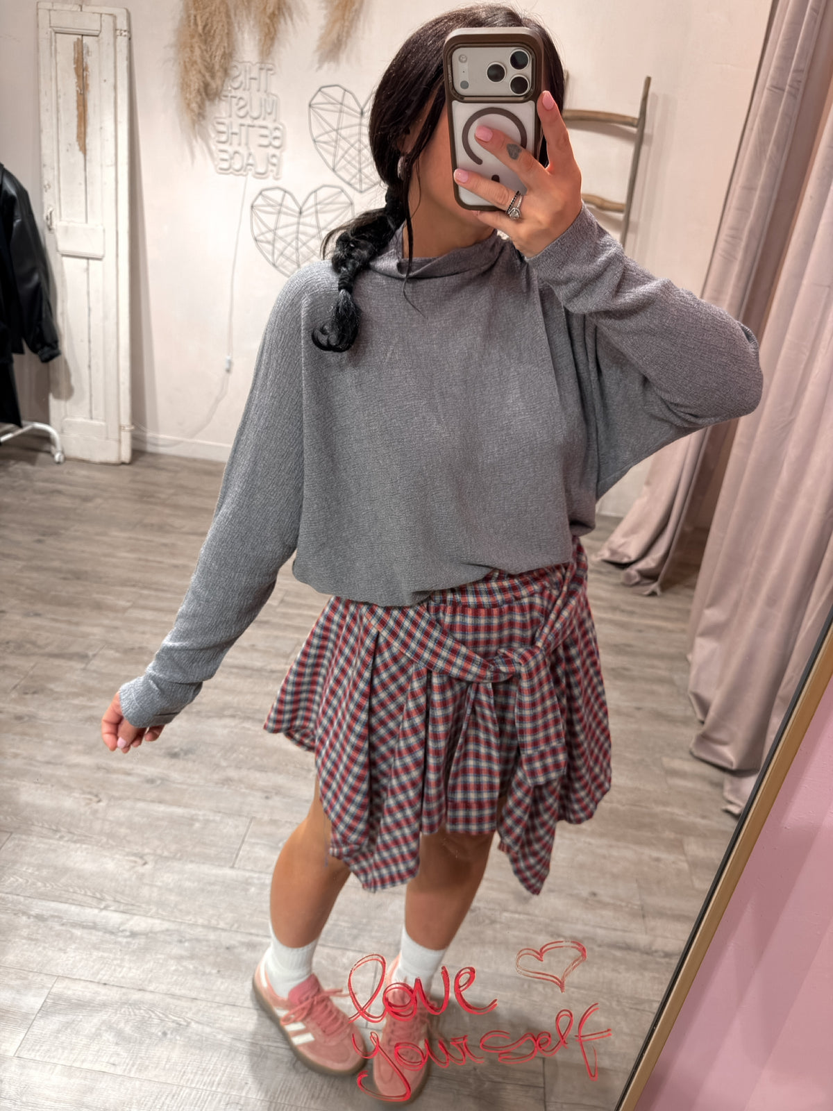 Gonna Nodo Camicia Check Grigio/Rosso/Blu