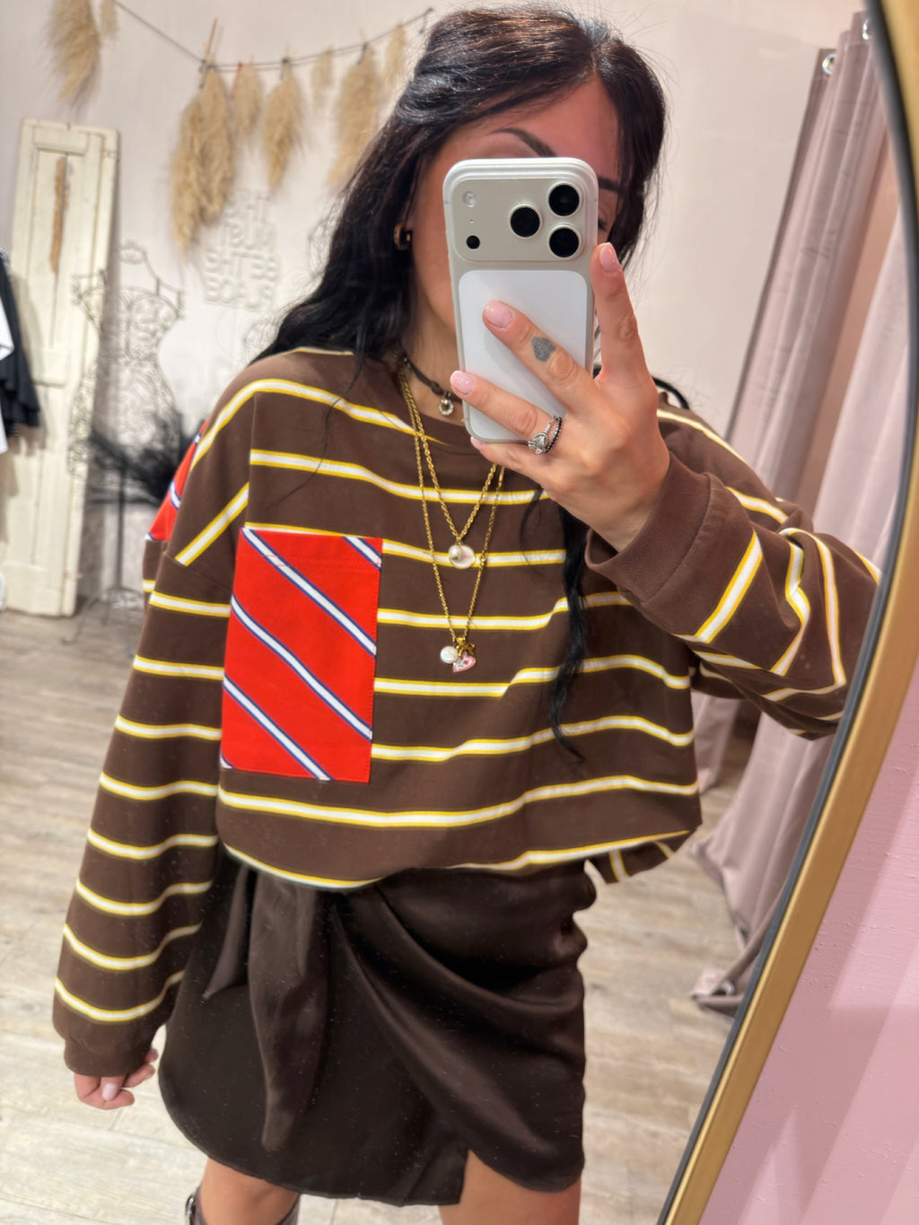 Felpa Stripes Righe Morrone/Arancio