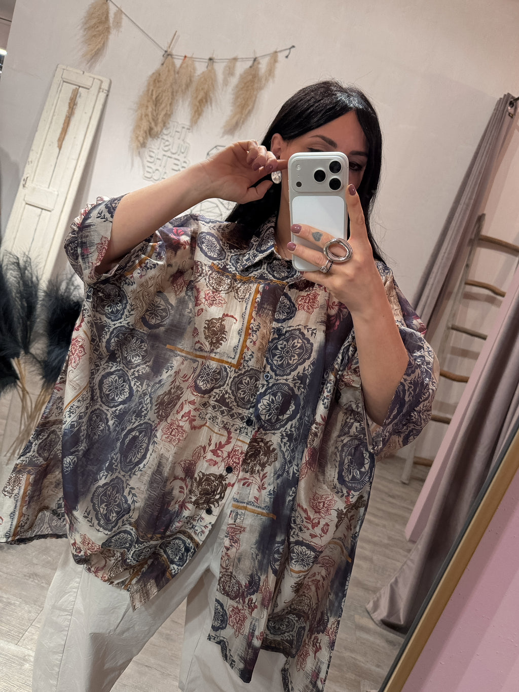Maxi Camicia Fantasia Cashmere Blu/Moro/Ribes