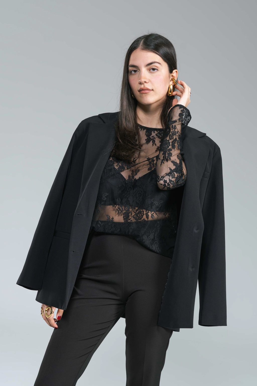 Maglia Pizzo Manica Lunga Kostumn1  Nero