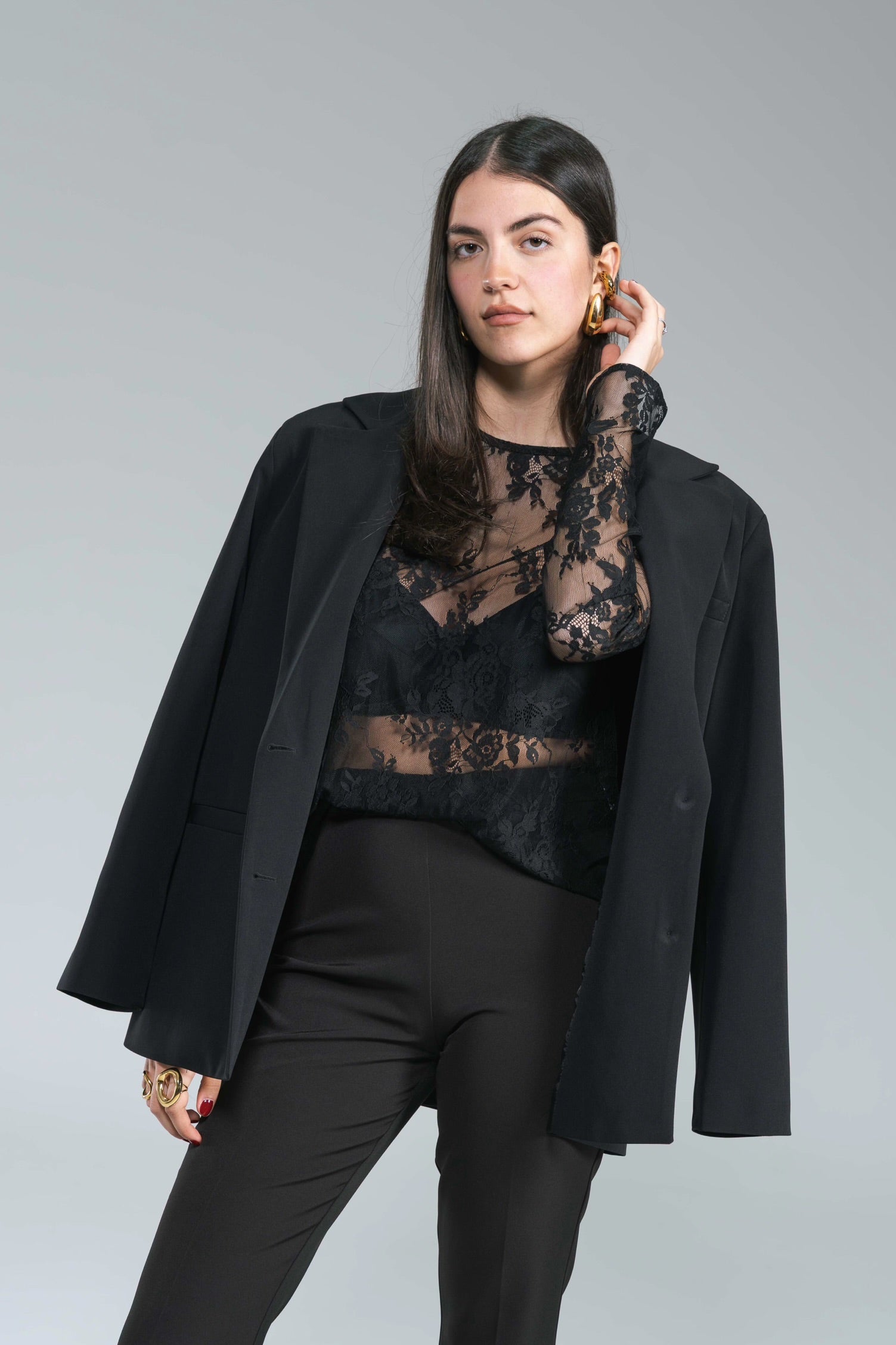 Maglia Pizzo Manica Lunga Kostumn1  Nero