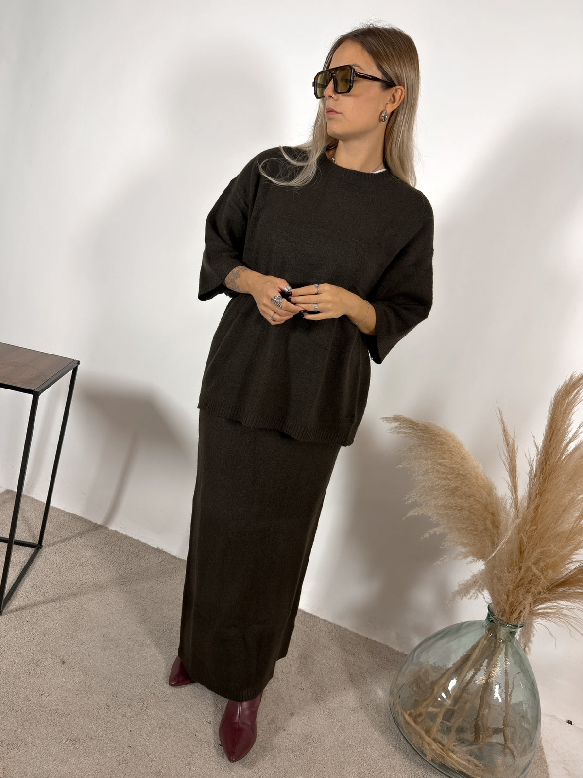 Maxi Maglia Quadra Caffe Glamorous