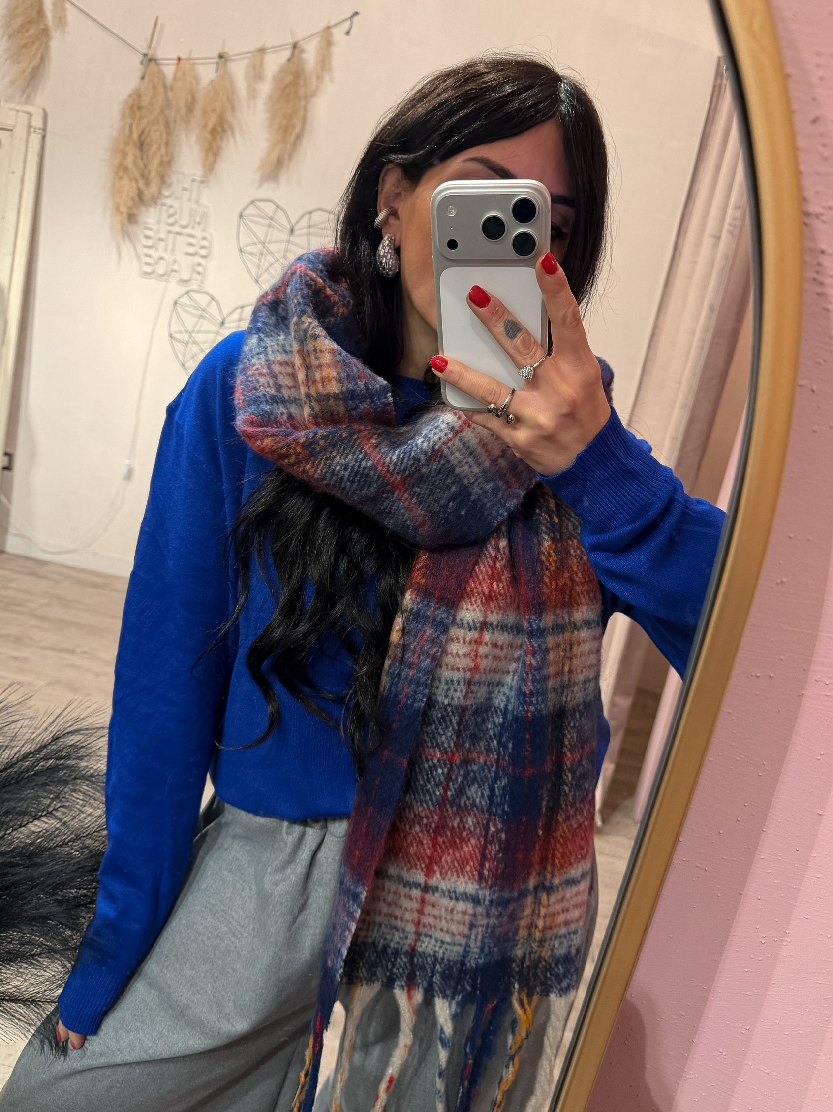 Maxi Sciarpa Frange Tartan
