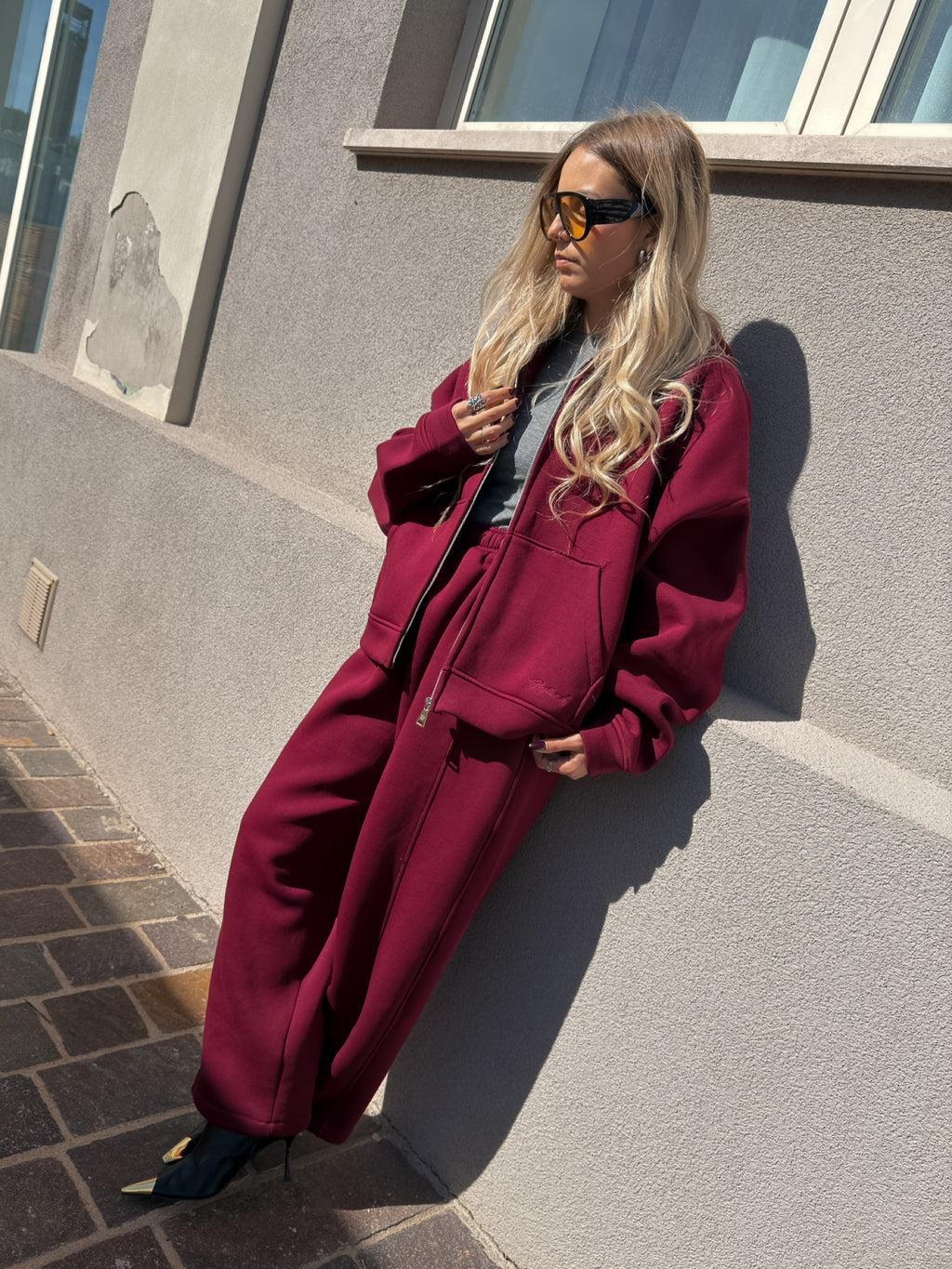 Felpa Zip Sporty Borgogna Kostumn1
