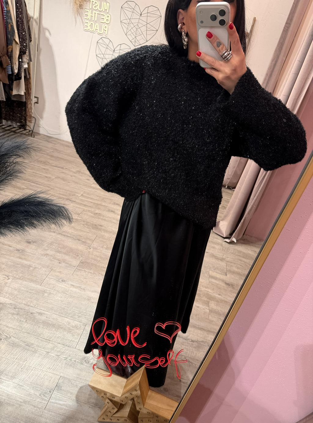 Maglione Oversize Lurex Nero