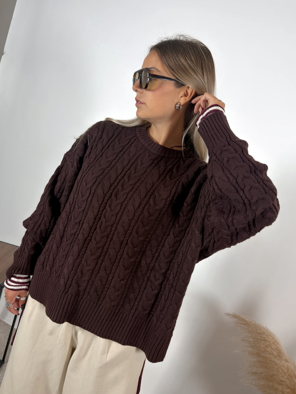 Maxi Maglione Crop Treccia Burgundy Glamorous