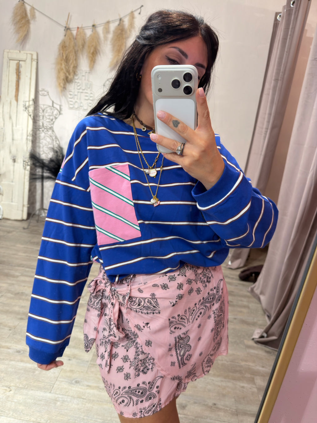 Felpa Stripes Righe Azzurra/Rosa