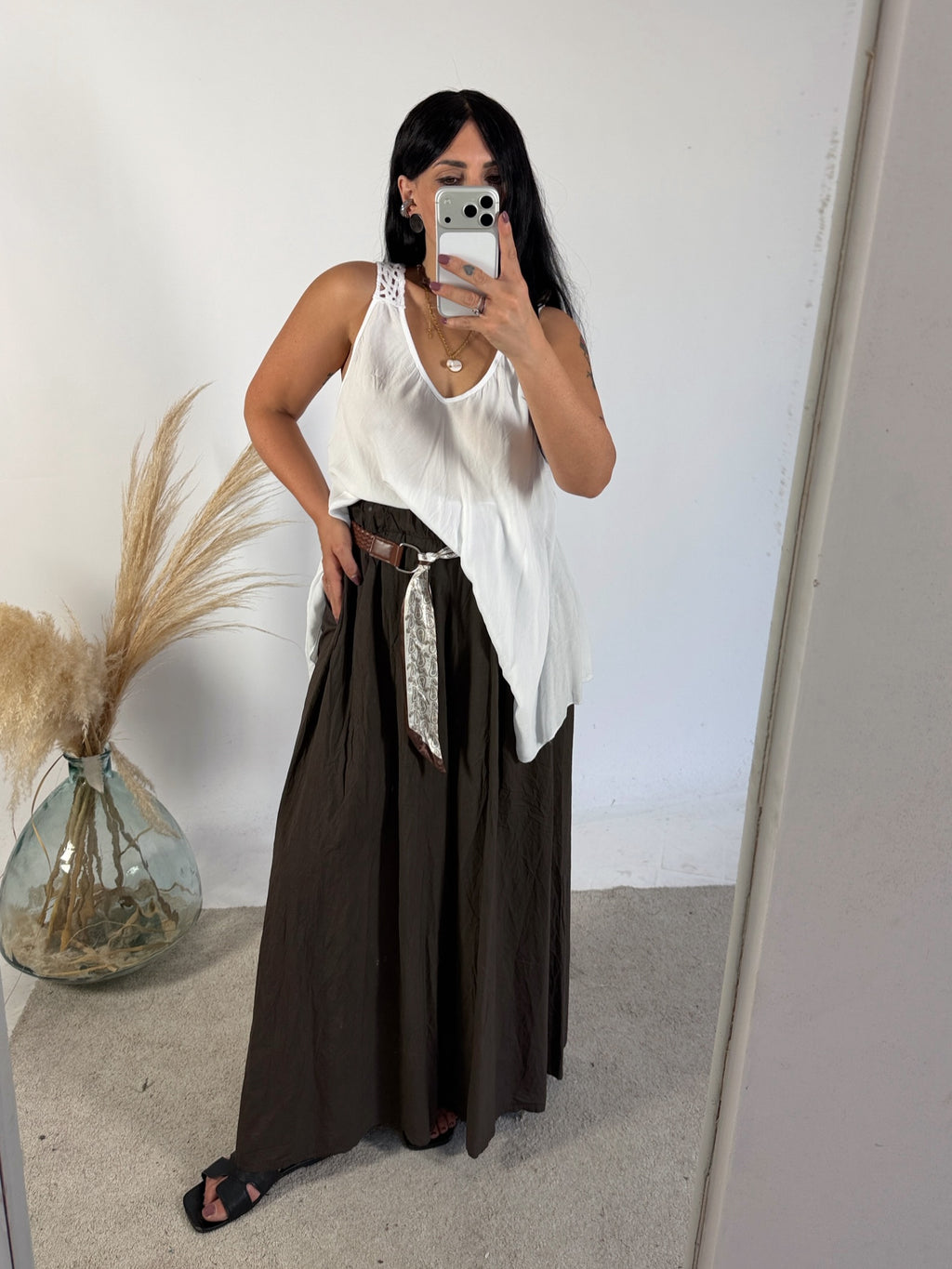 Pantalone Palazzo Mussola Moro Cinta Foulard