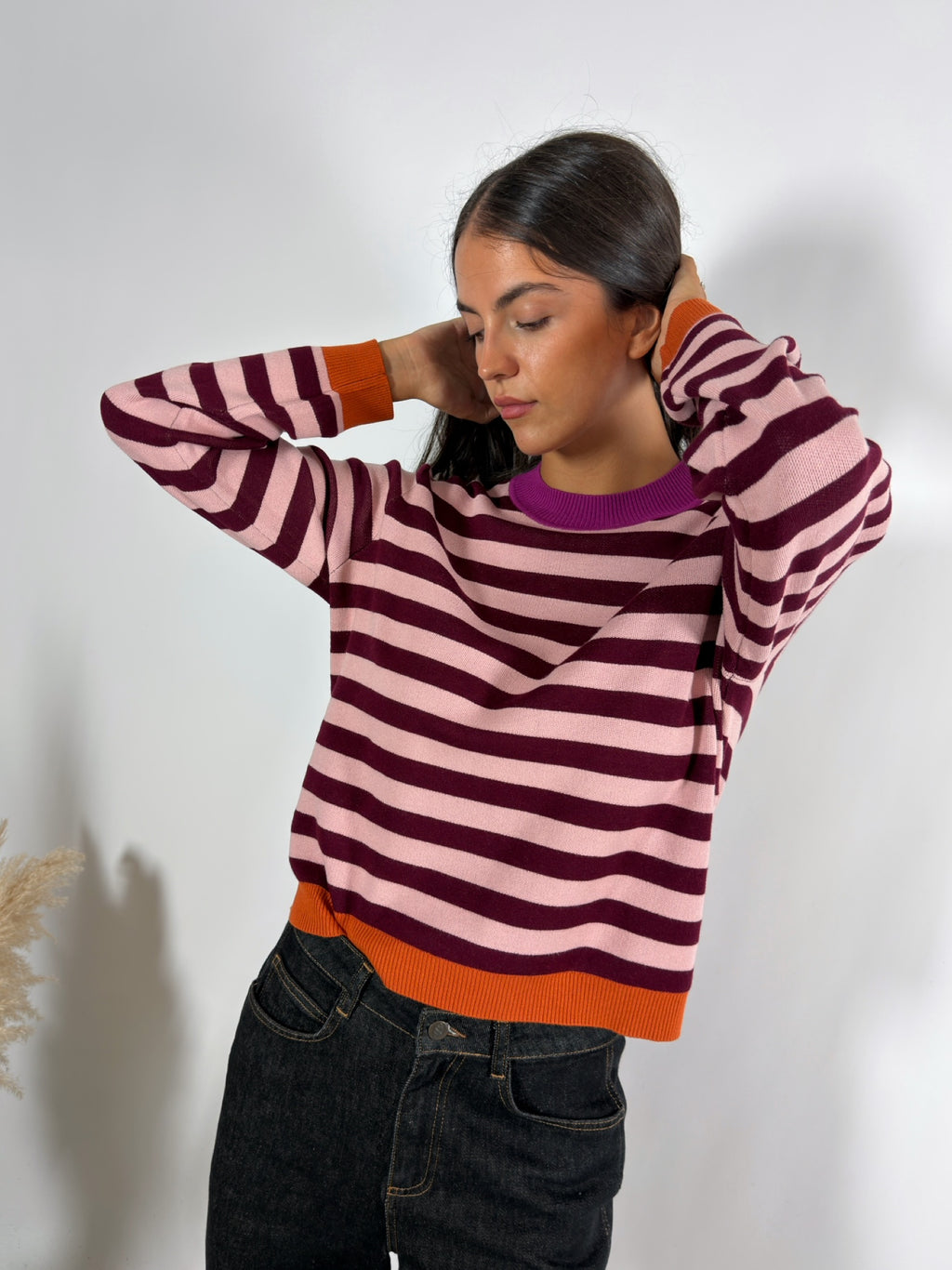 Pull Righe Multicolore Ribes/Rosa/Arancio Surkana