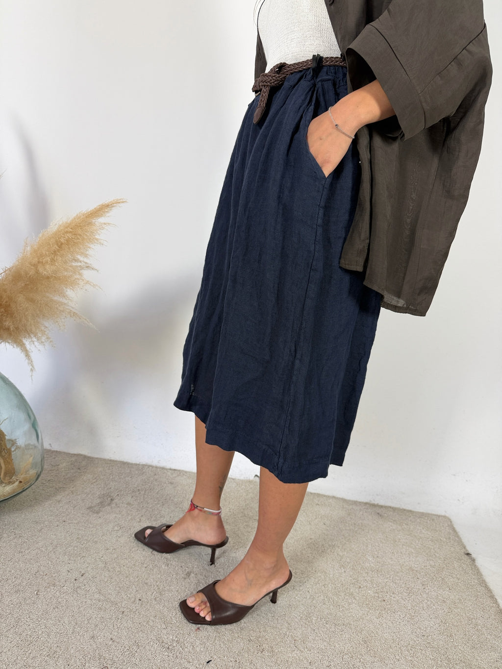 Maxi Bermuda Lino Blu Navy