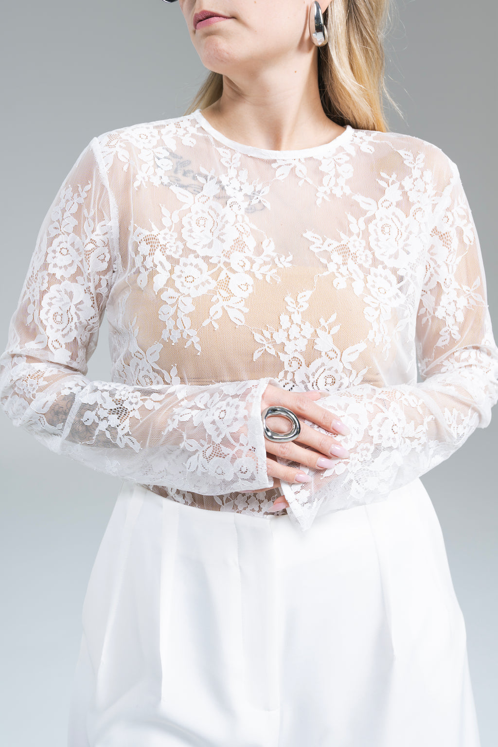 Maglia Pizzo Manica Lunga Kostumn1  Bianco
