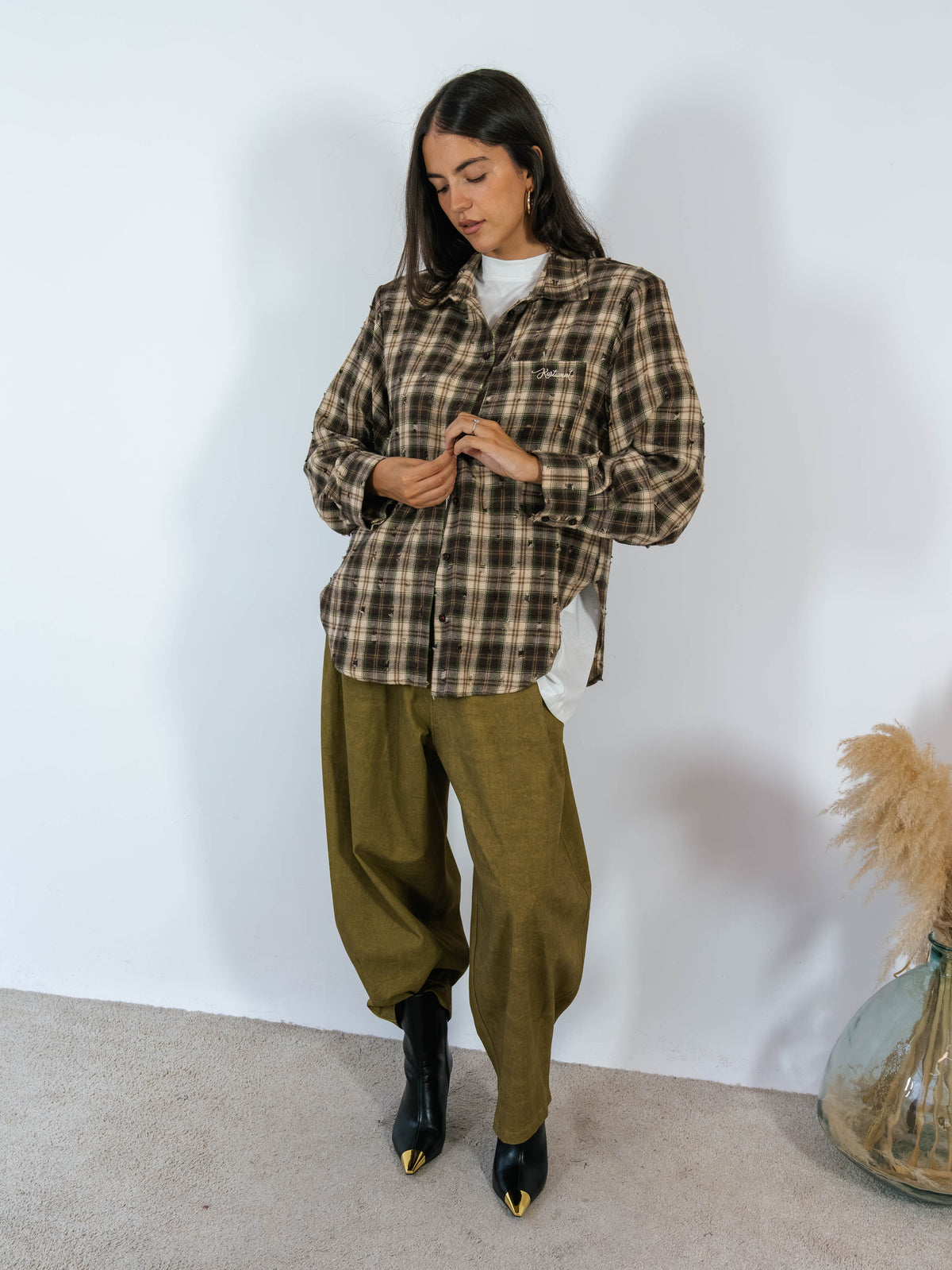 Maxi Camicia Tartan Flanella Rotture Kostumn1