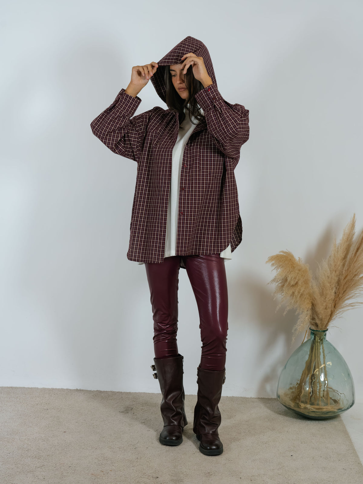Camicia Check Cappuccio Kostumn1 Borgogna