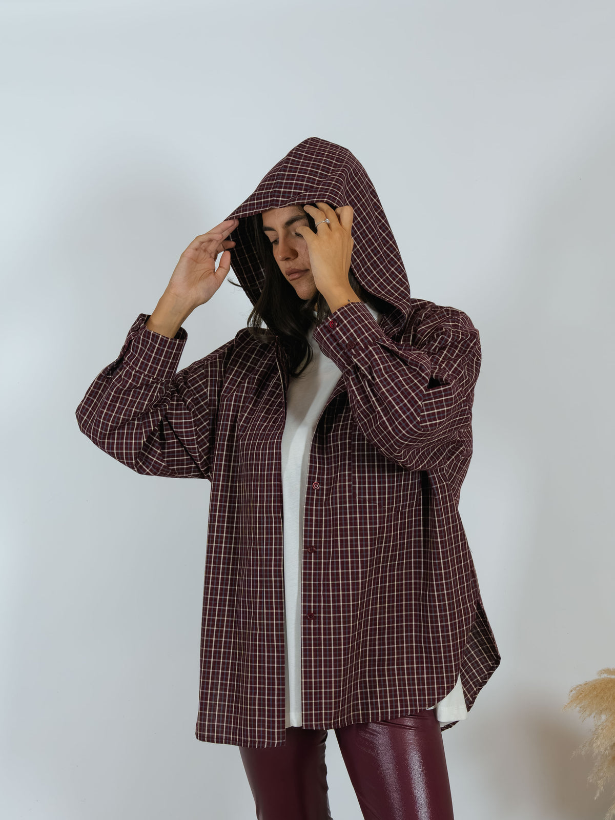 Camicia Check Cappuccio Kostumn1 Borgogna