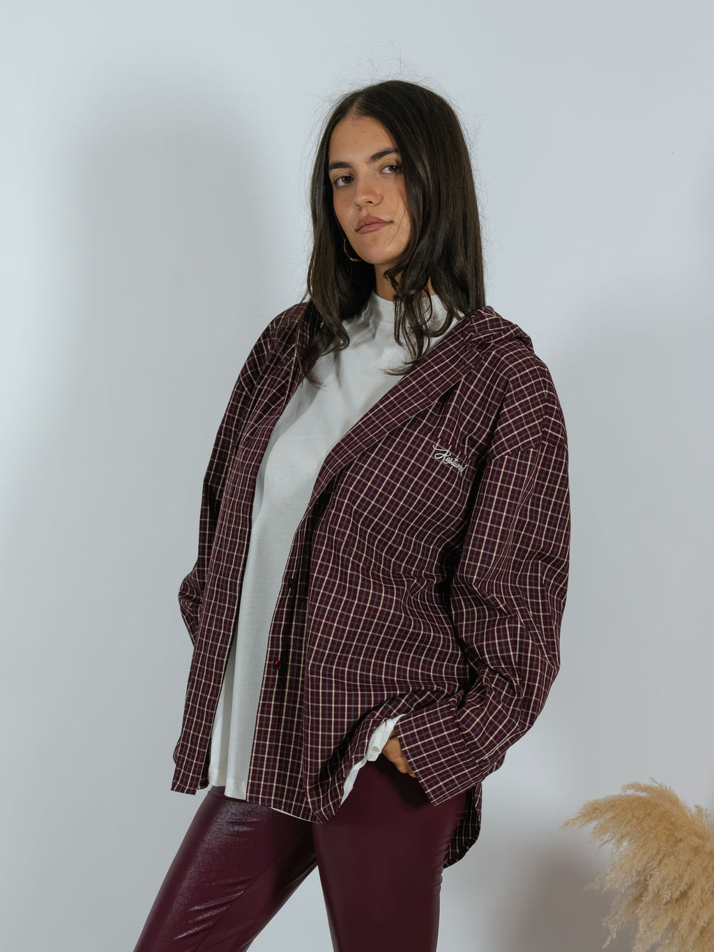 Camicia Check Cappuccio Kostumn1 Borgogna