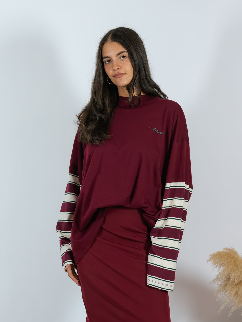 Maxi Maglia Manica Righe Borgogna Kostumn1