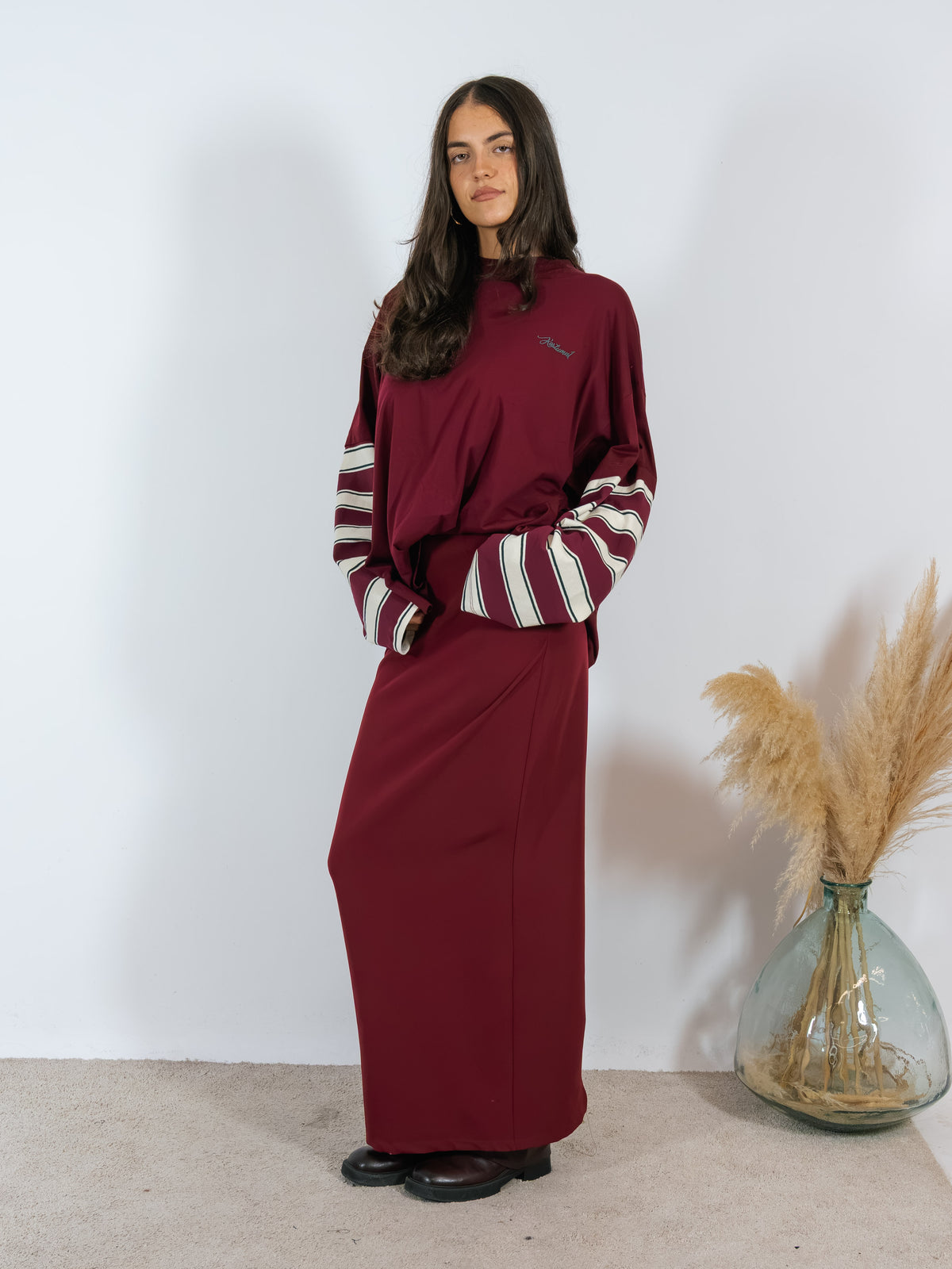 Maxi Maglia Manica Righe Borgogna Kostumn1