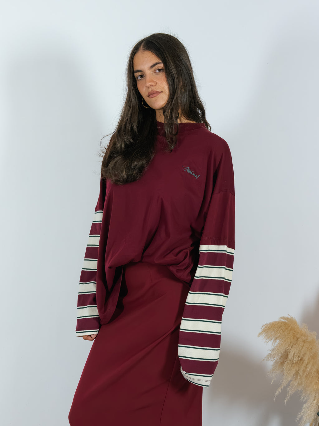 Maxi Maglia Manica Righe Borgogna Kostumn1