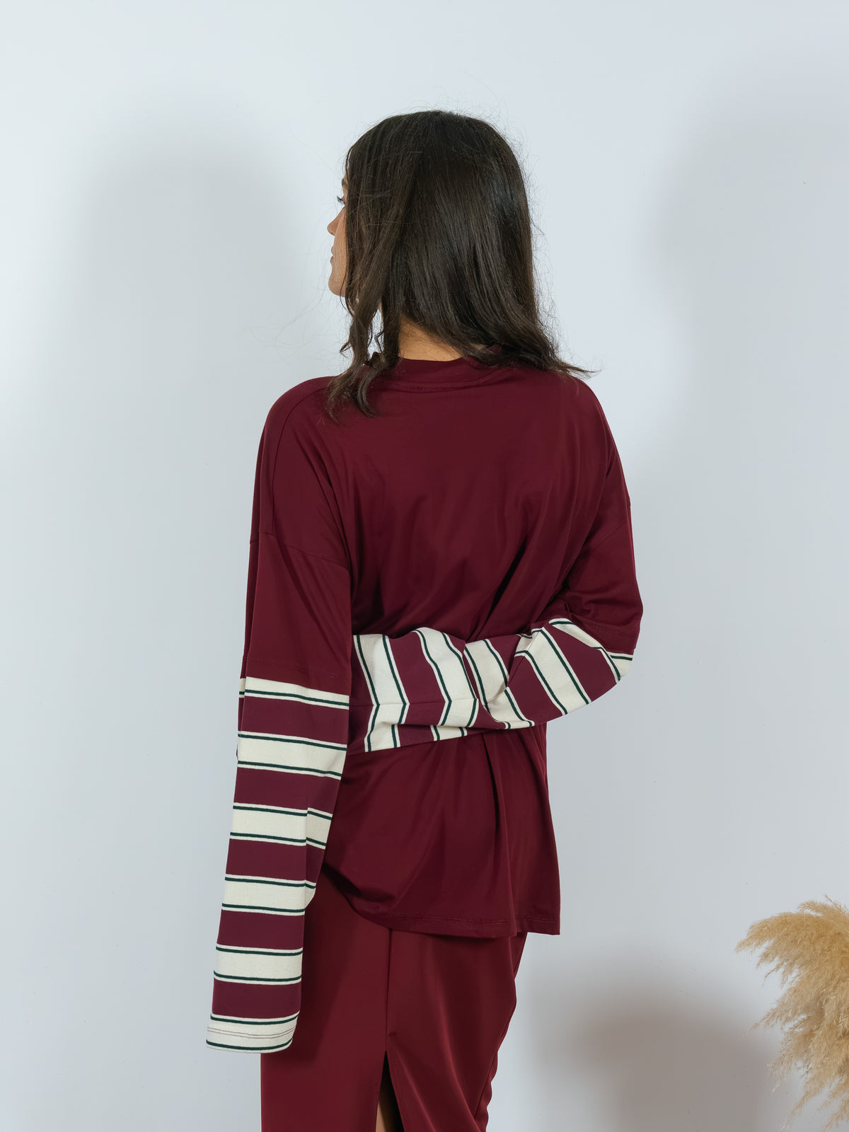Maxi Maglia Manica Righe Borgogna Kostumn1