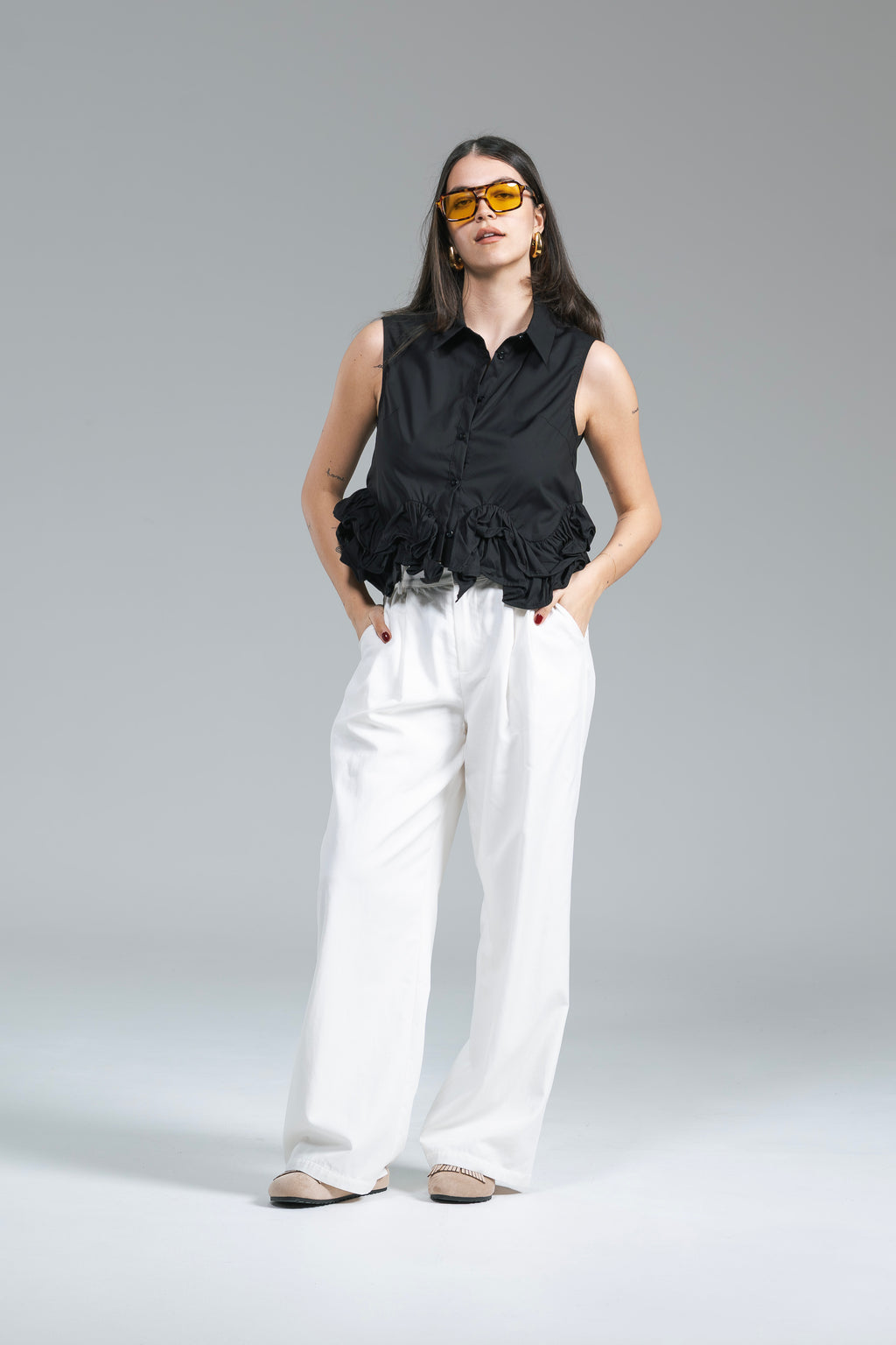 Camicia Smanicata Rouches Nero YouDecide