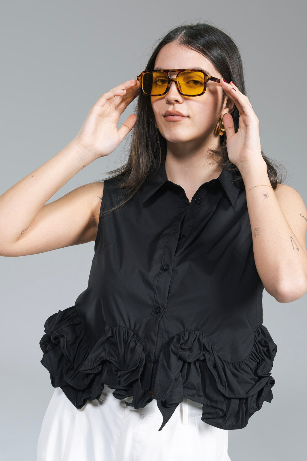 Camicia Smanicata Rouches Nero YouDecide
