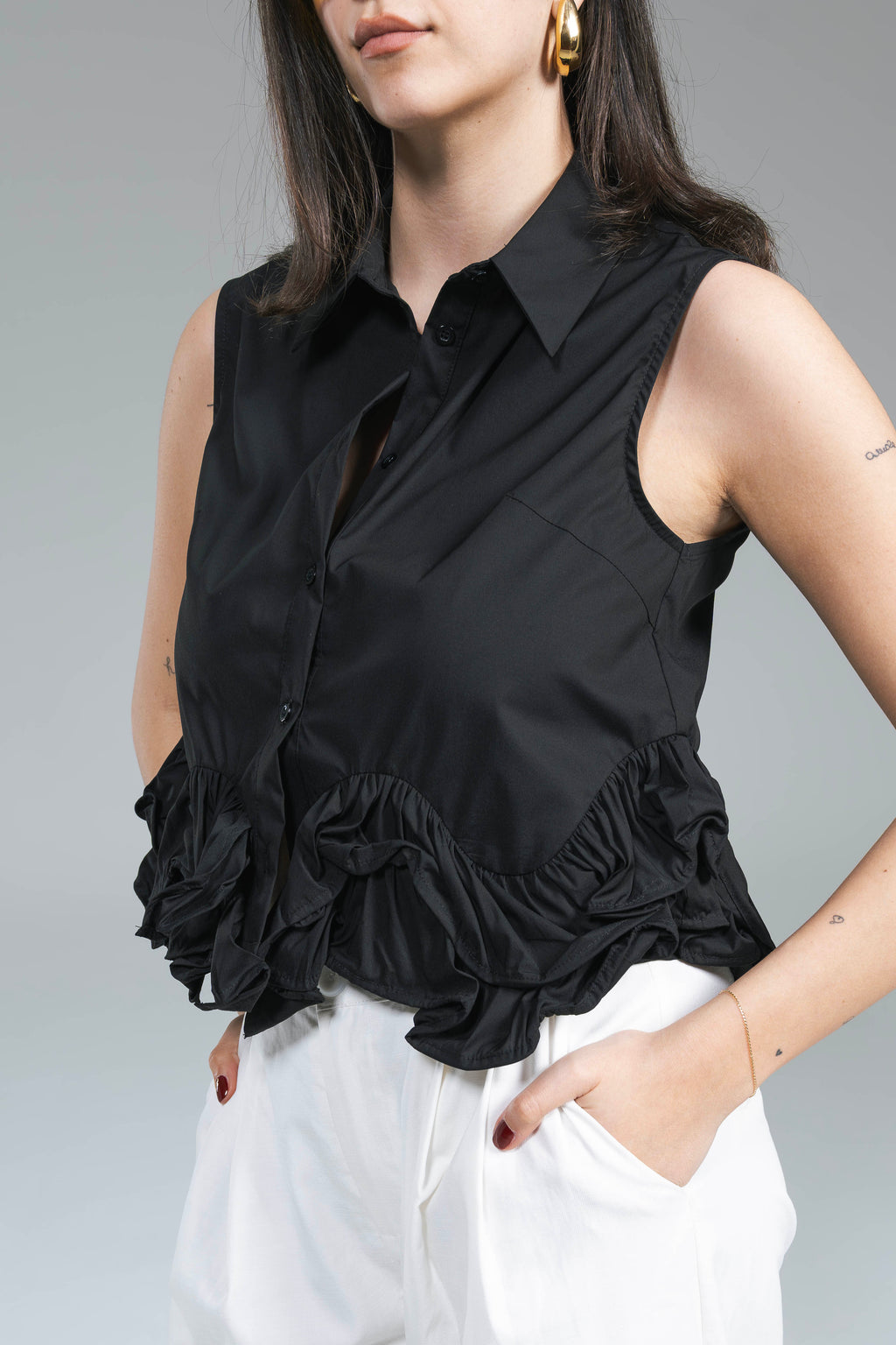 Camicia Smanicata Rouches Nero YouDecide