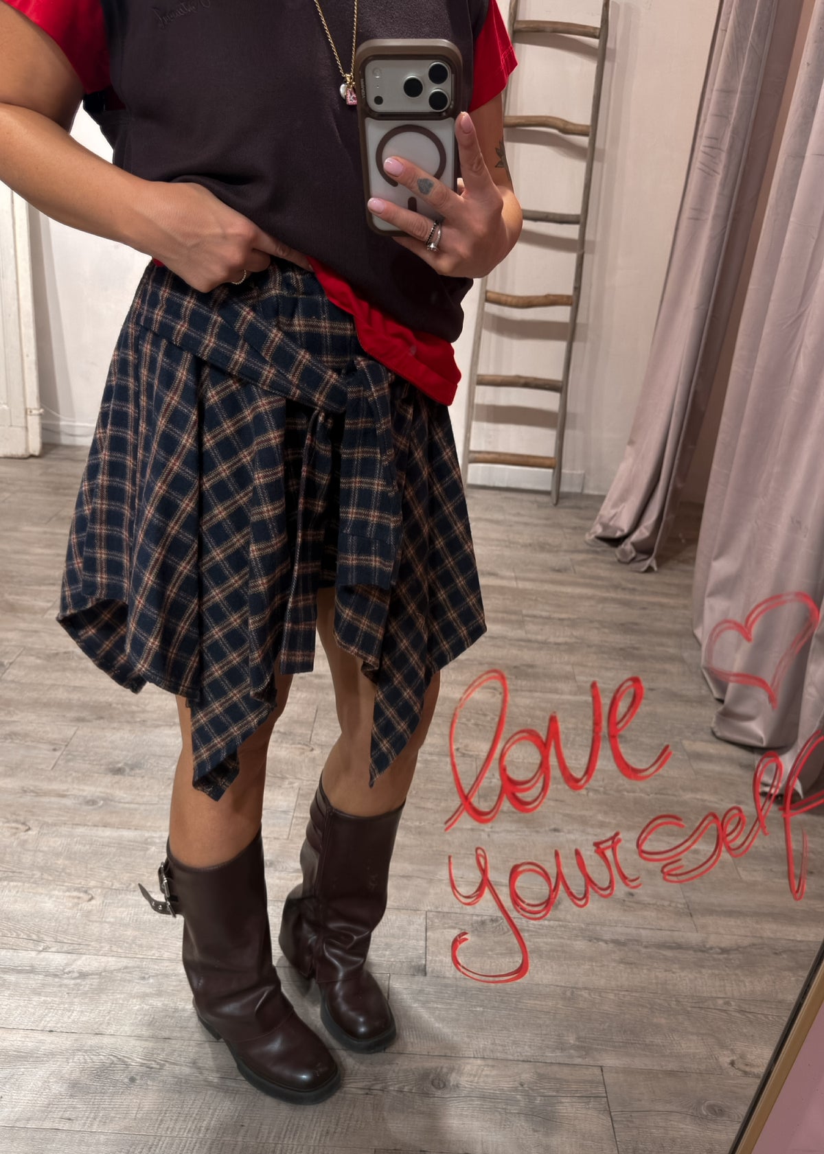 Gonna Nodo Camicia Check Blu/Rosso/Caffe
