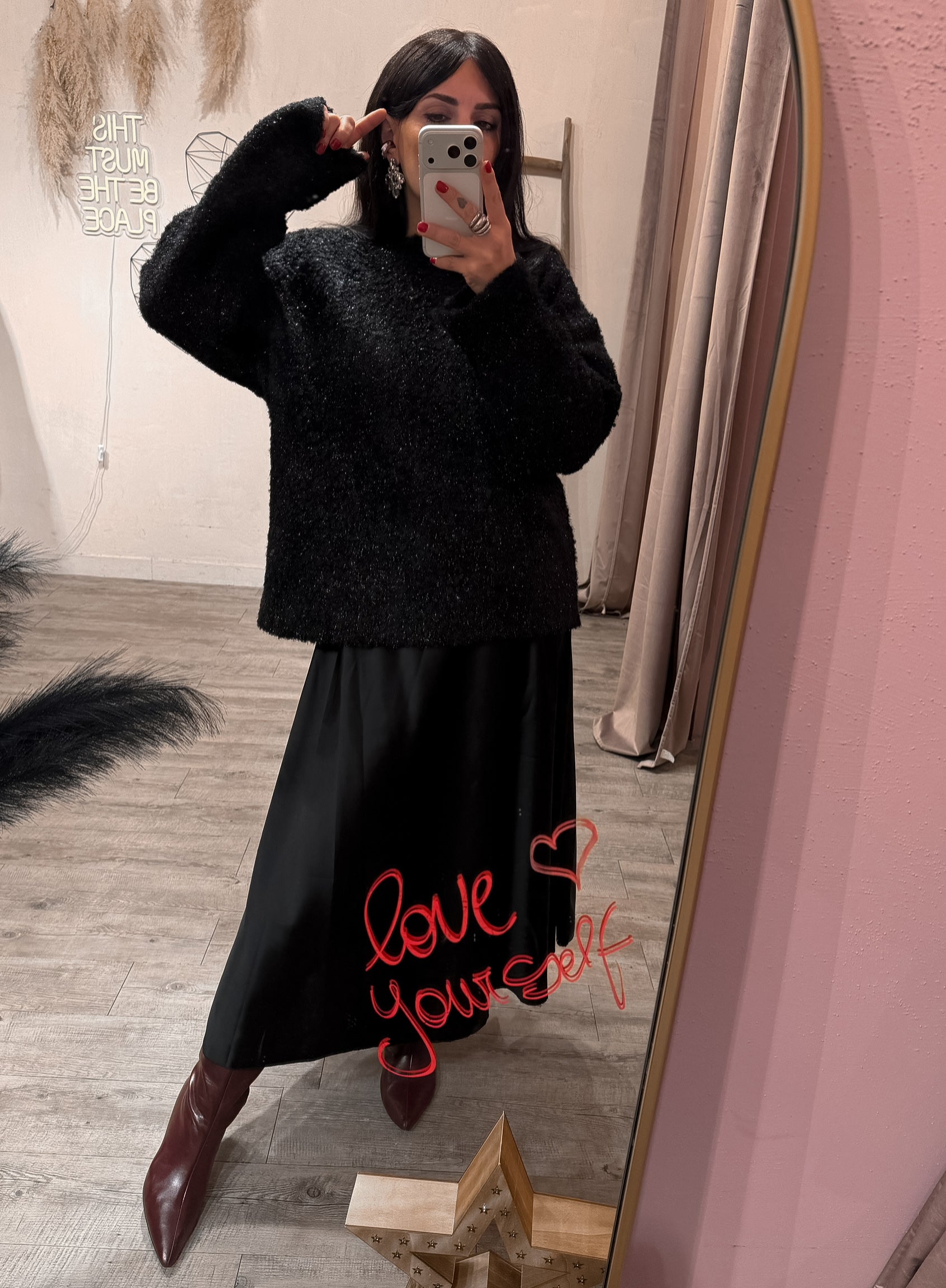 Maglione Oversize Lurex Nero